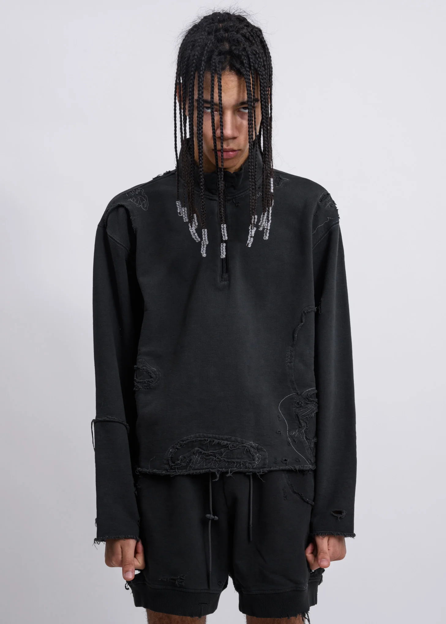 Charcoal Ruin Distressed Zip-up Crewneck