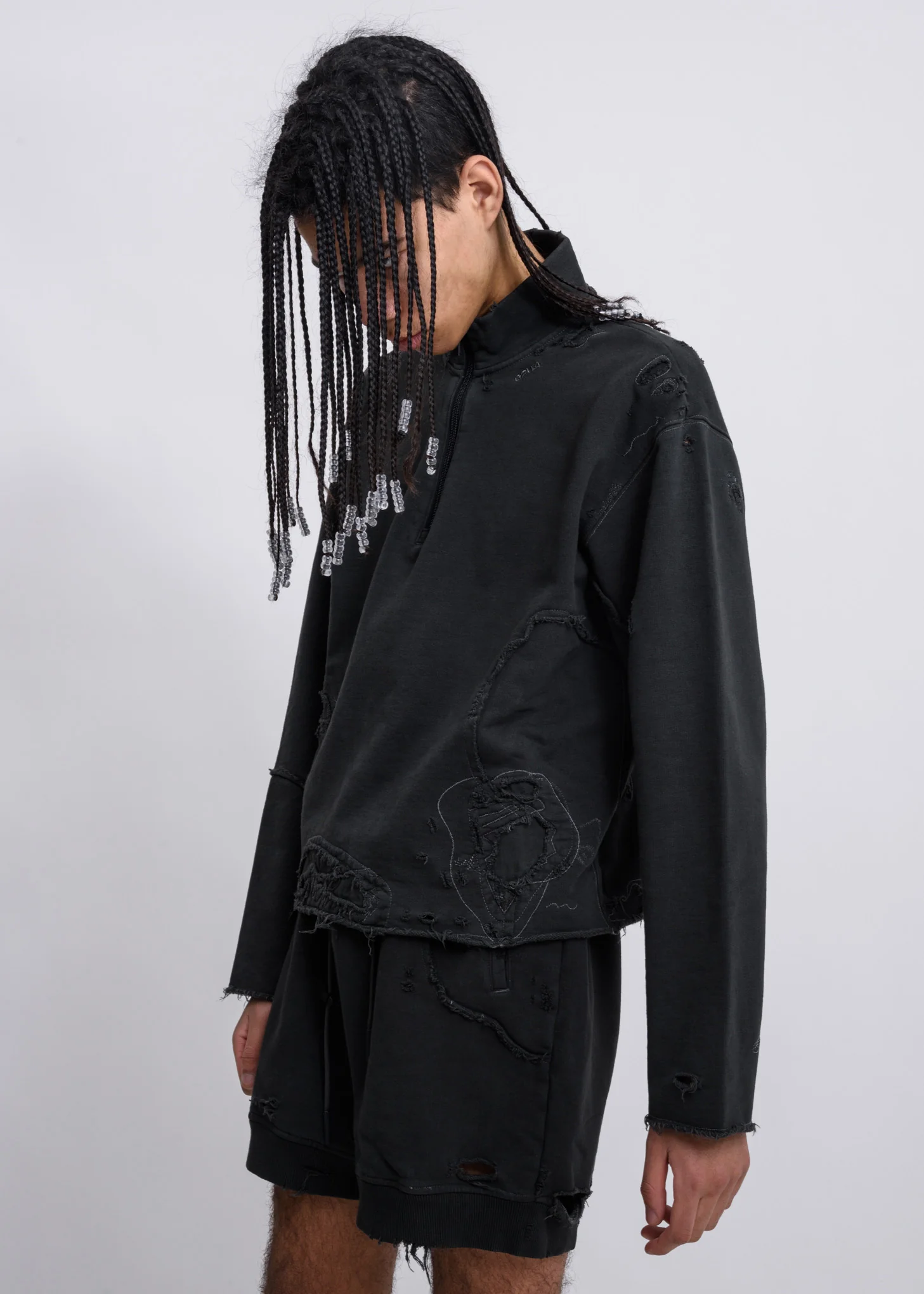 Charcoal Ruin Distressed Zip-up Crewneck - Image 5