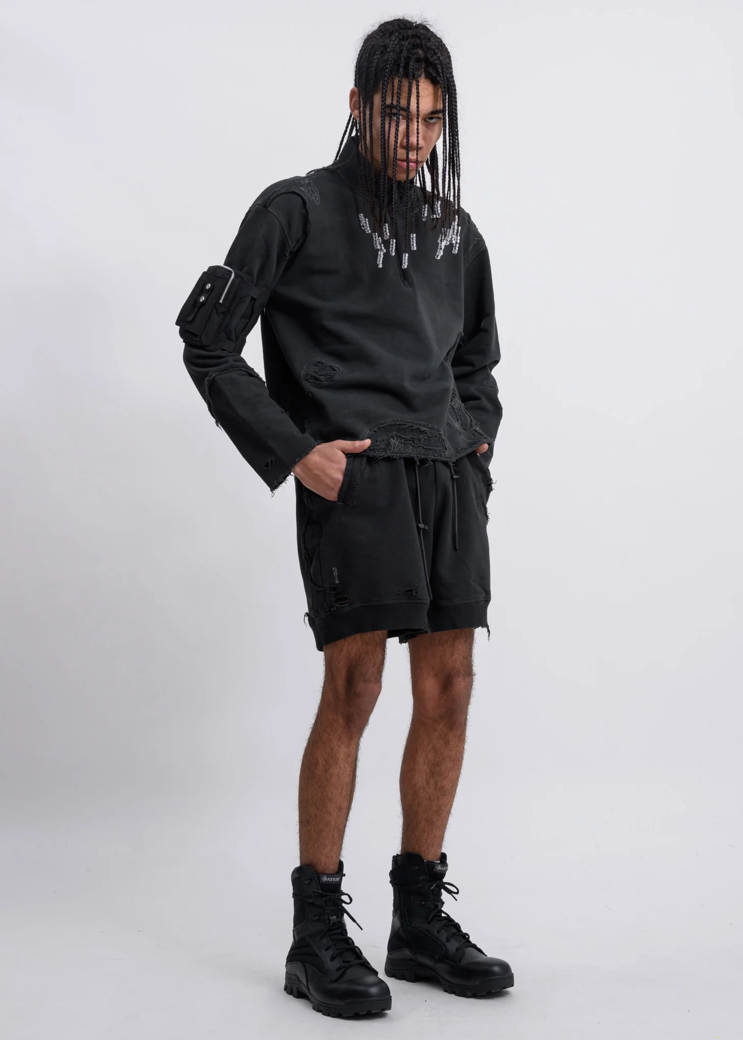 Charcoal Ruin Distressed Zip-up Crewneck - Image 7