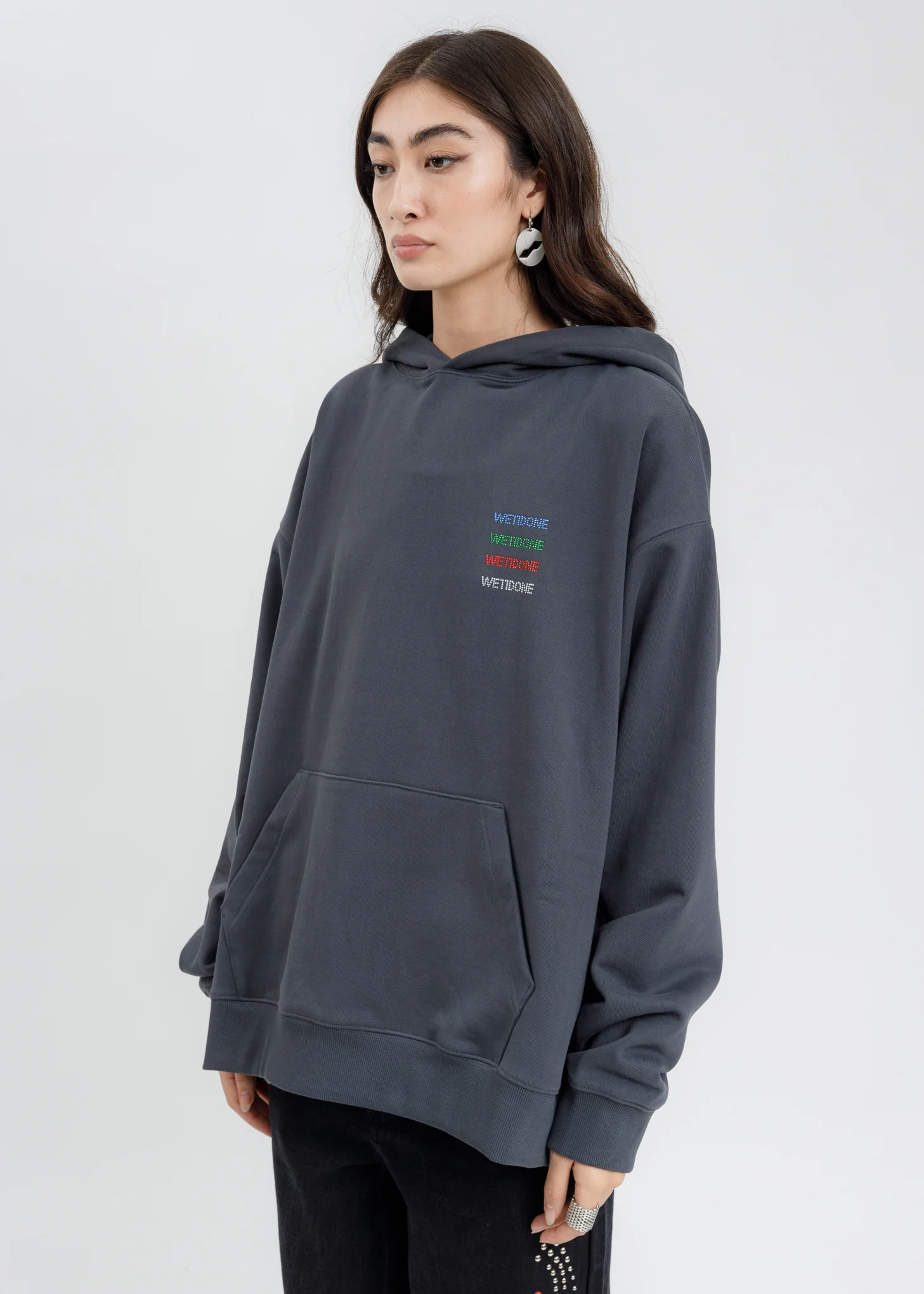 Charcoal WE11DONE Crystal Logo Patch Hoodie - Image 3