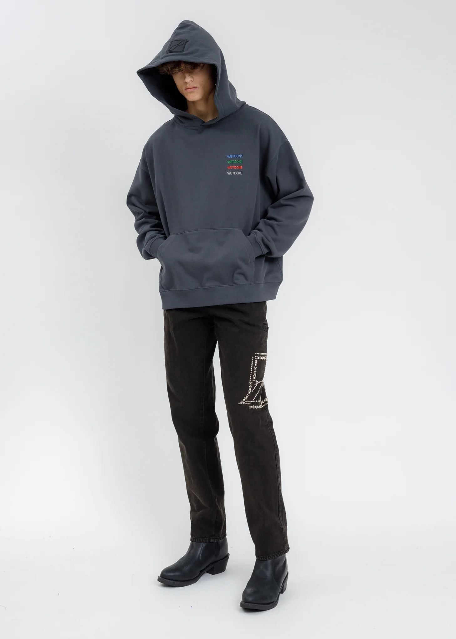 Charcoal WE11DONE Crystal Logo Patch Hoodie - Image 2