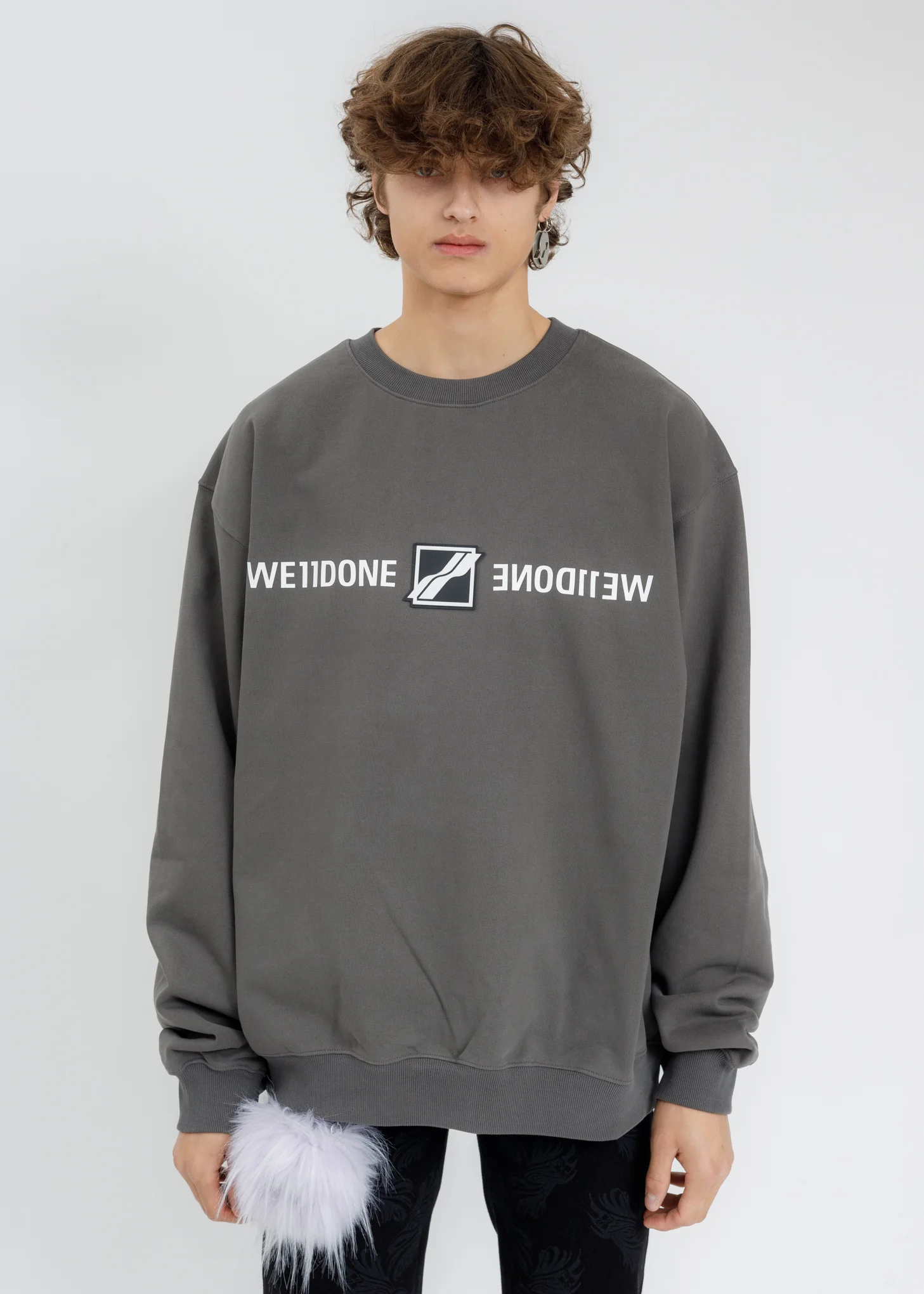 Charcoal WE11DONE Mirror Patch Logo Sweatshirt