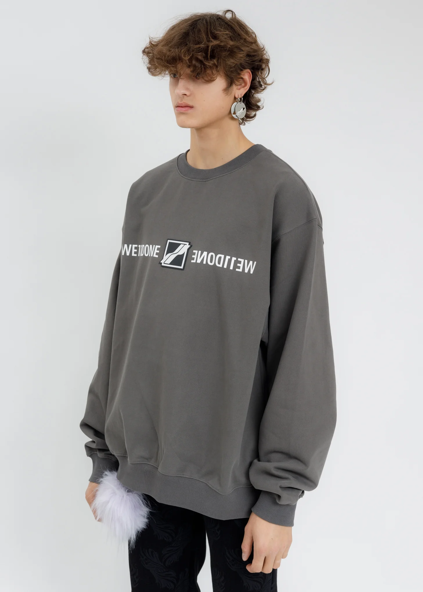 Charcoal WE11DONE Mirror Patch Logo Sweatshirt - Image 2
