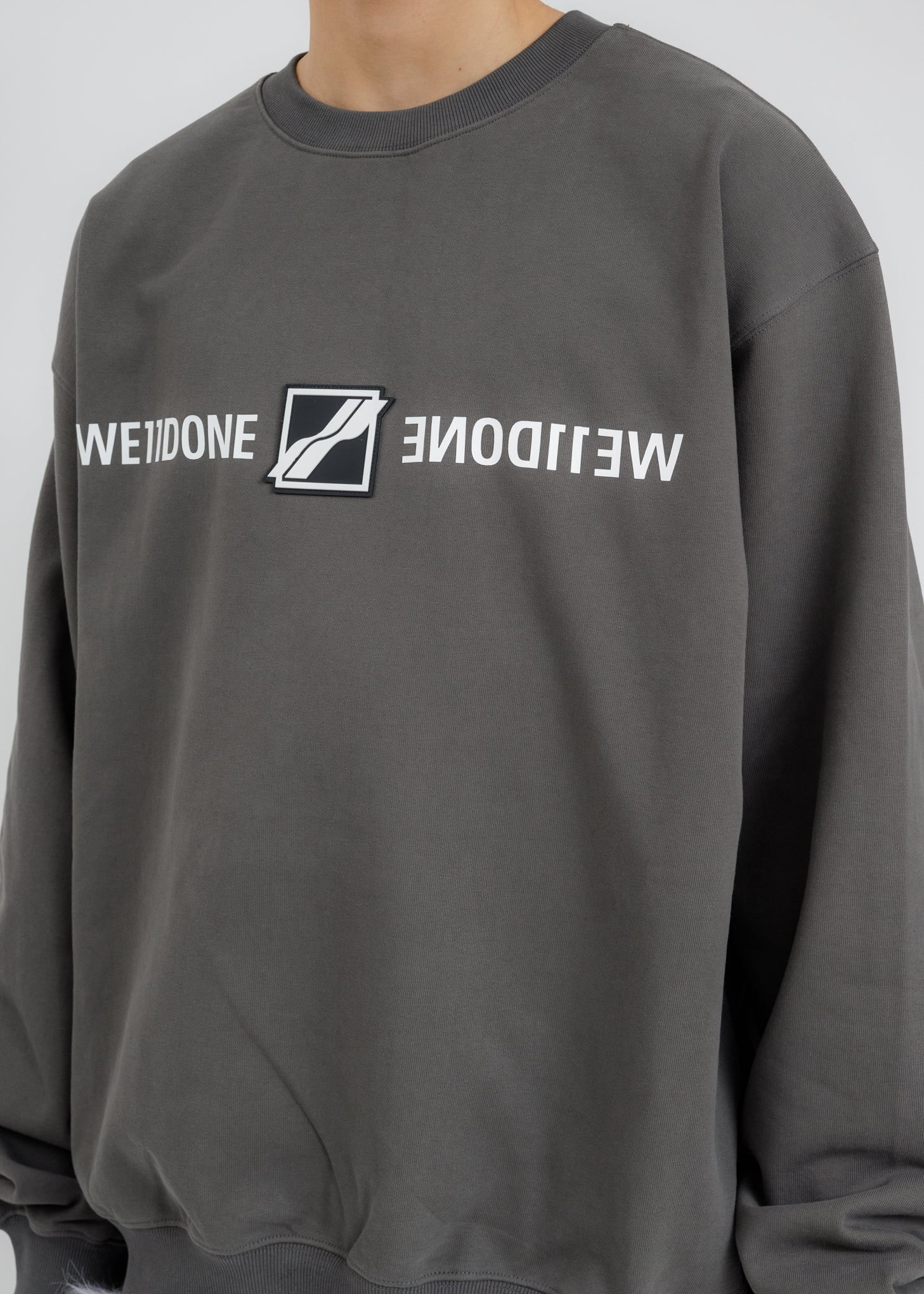 Charcoal WE11DONE Mirror Patch Logo Sweatshirt - Image 4