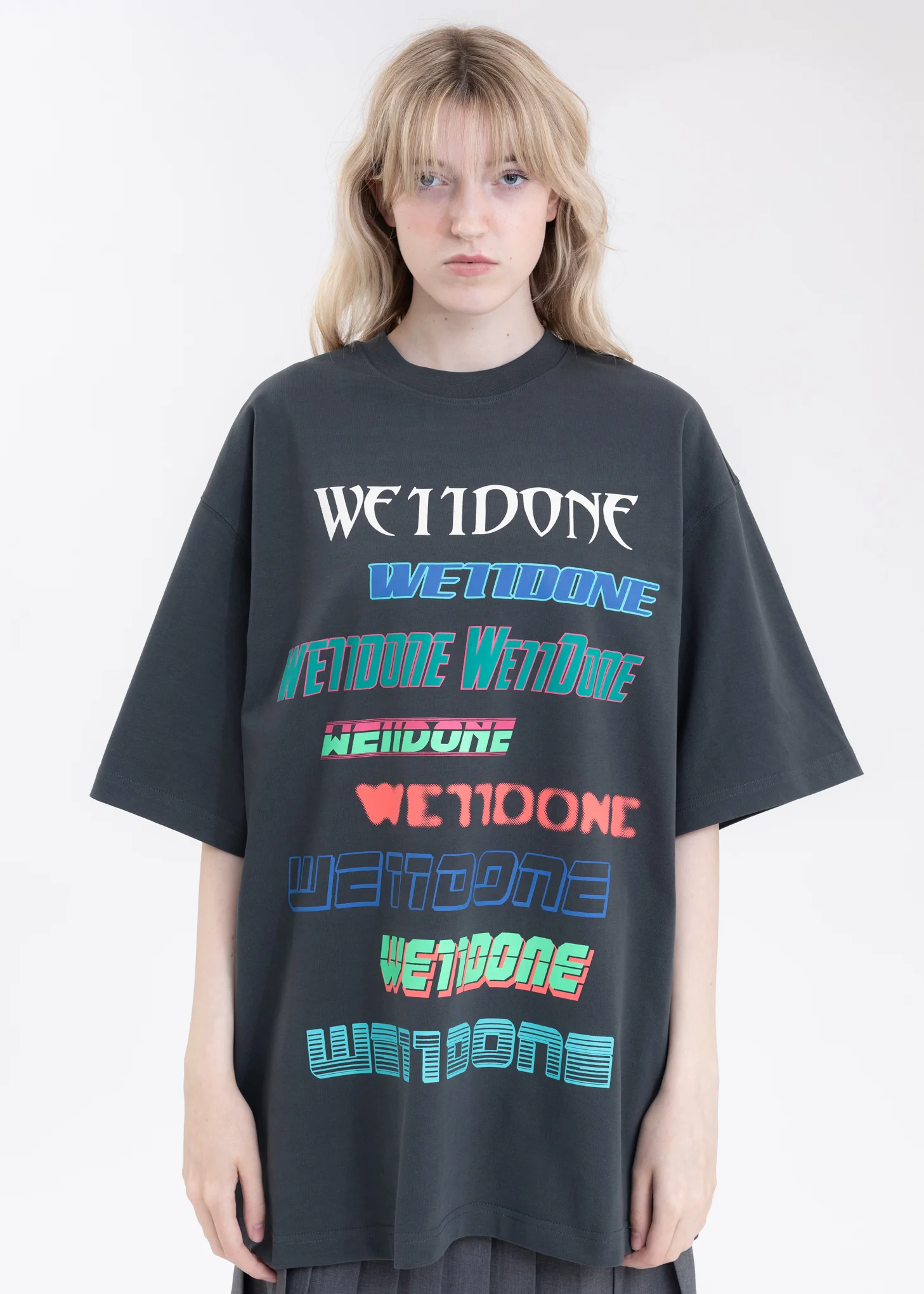 CHARCOAL WE11DONE MULTI LOGO T-SHIRT