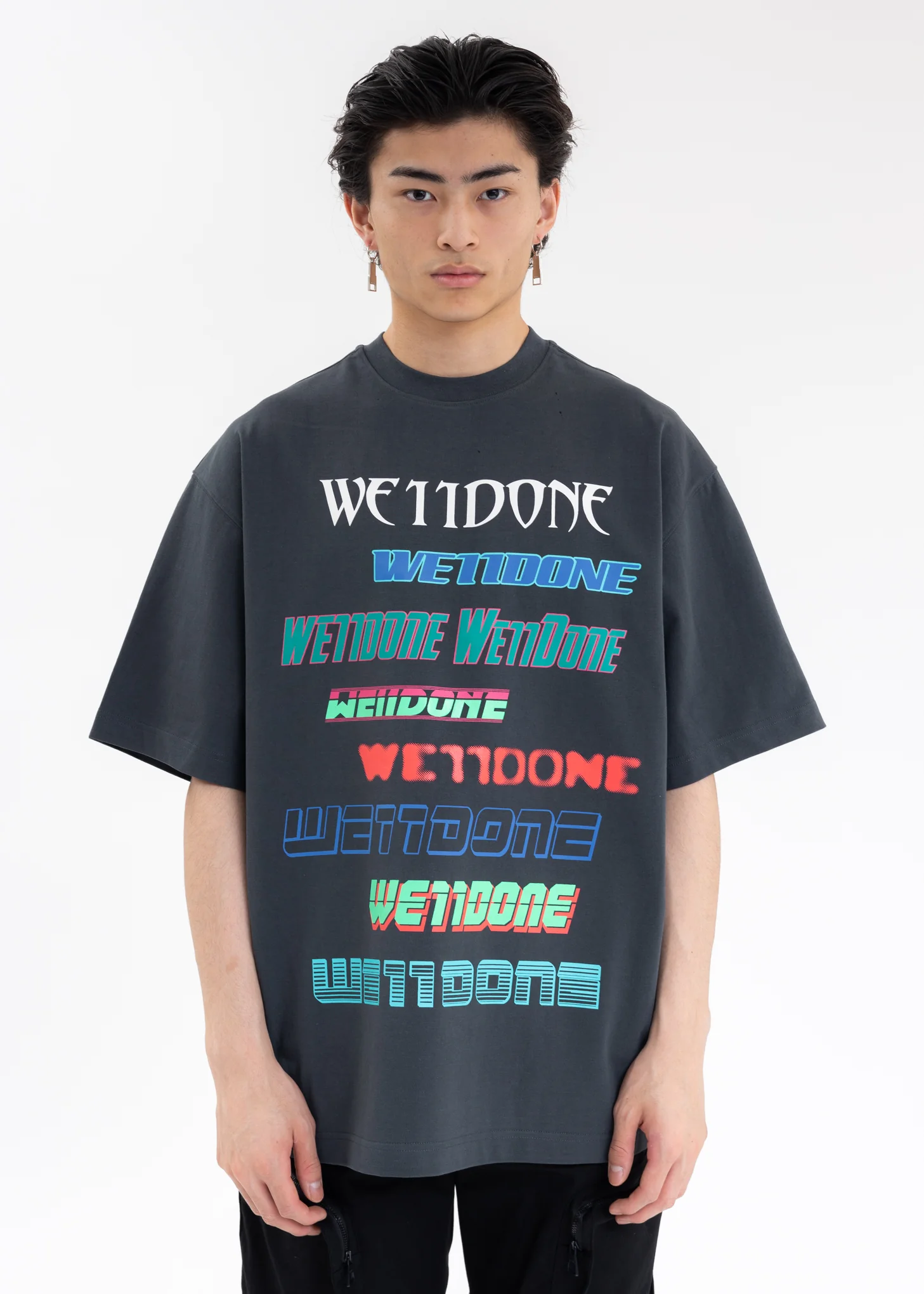 CHARCOAL WE11DONE MULTI LOGO T-SHIRT