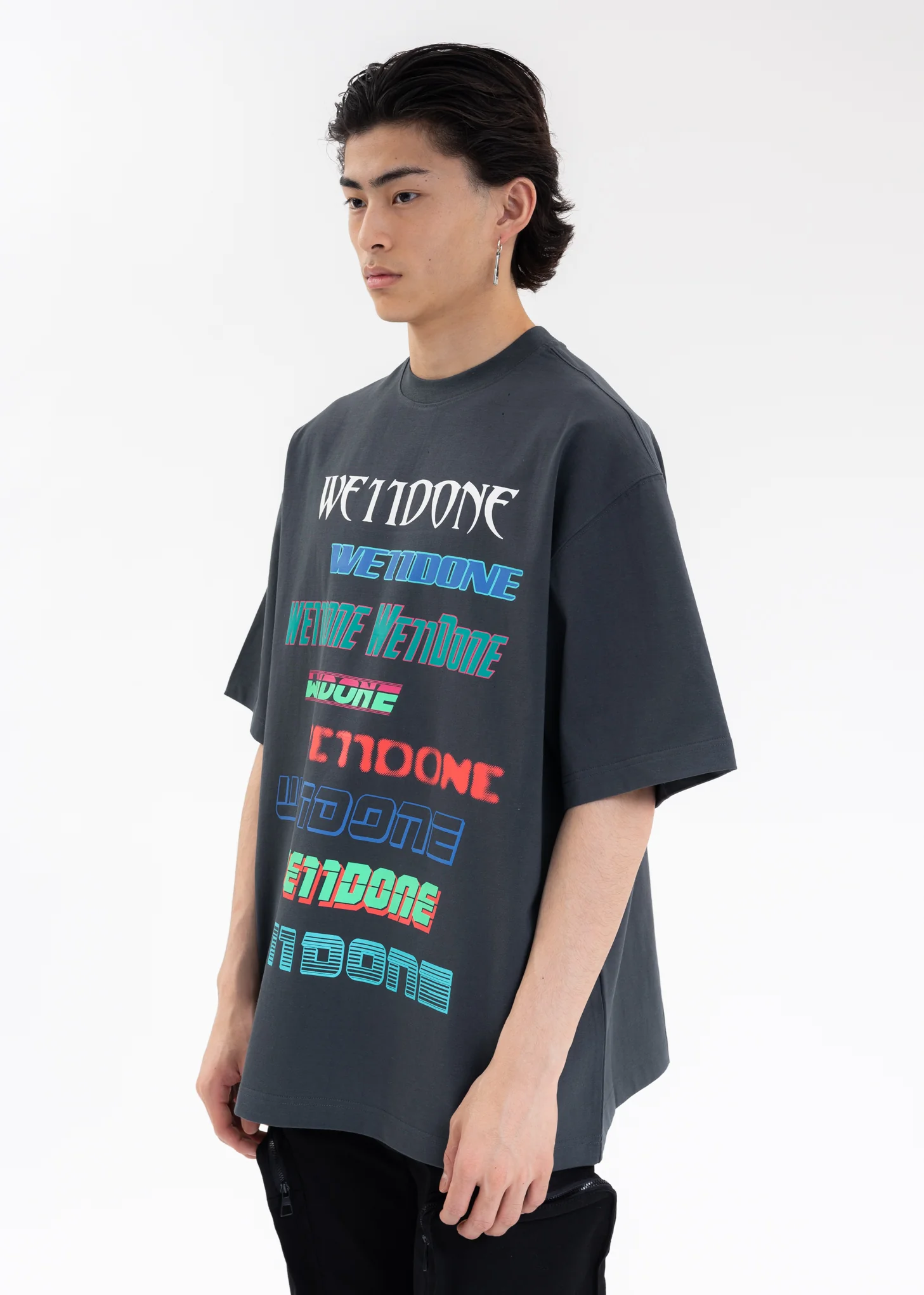 CHARCOAL WE11DONE MULTI LOGO T-SHIRT - Image 2