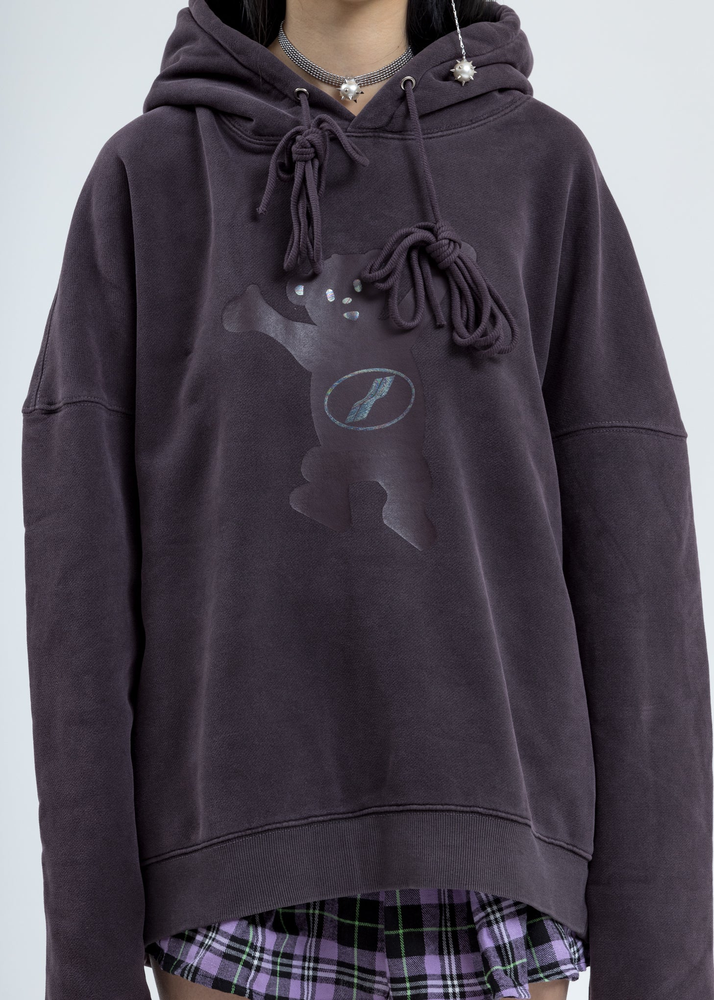 Charcoal WE11DONE Teddy Hoodie - Image 4