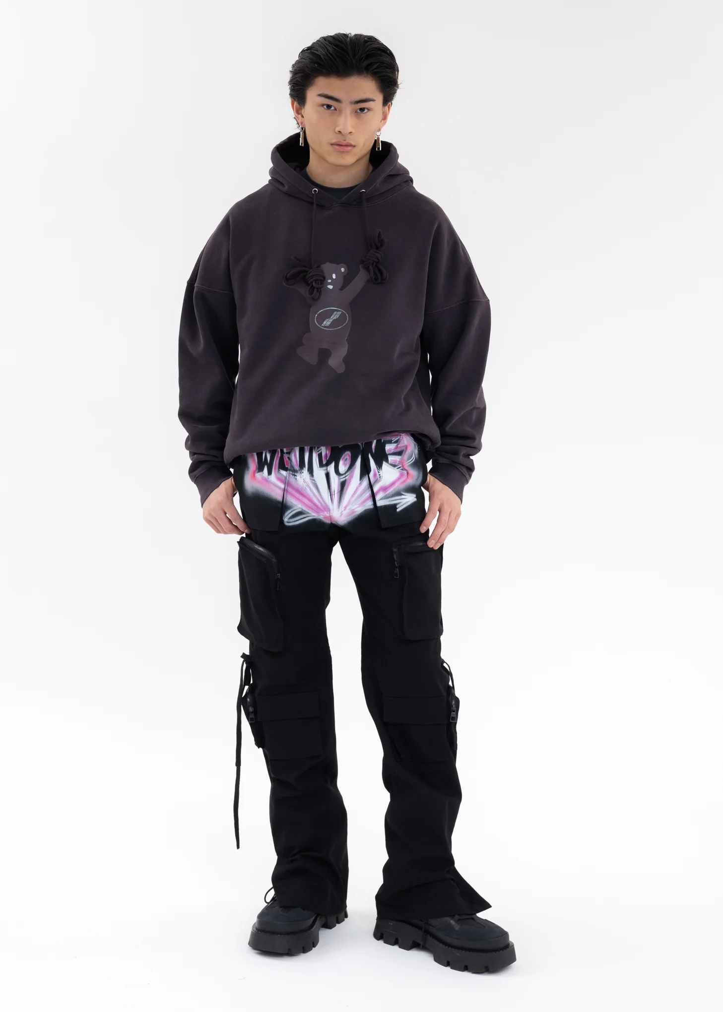 Charcoal WE11DONE Teddy Hoodie - Image 6