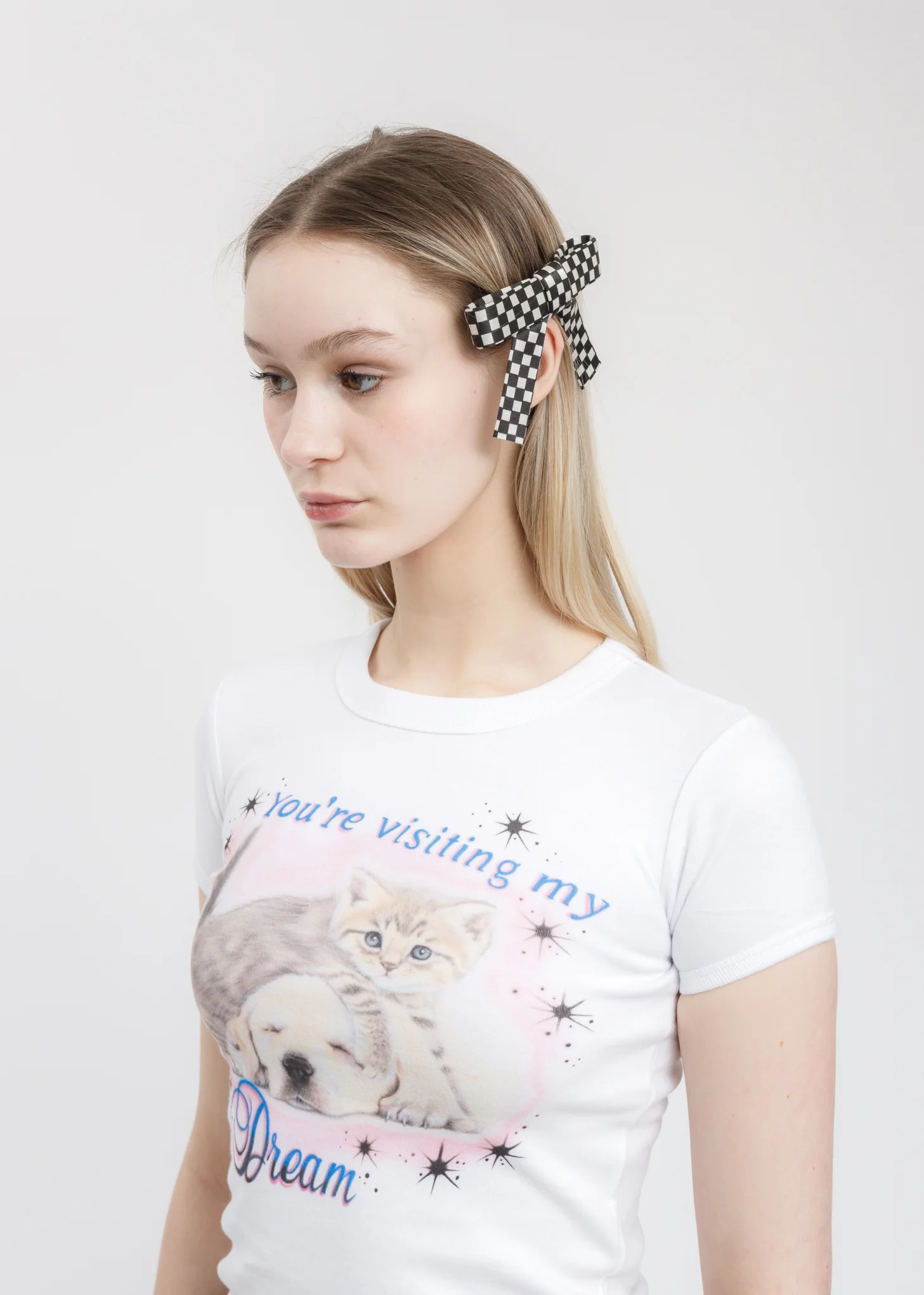 Checkerboard Bow Large Hair Clip - Image 2