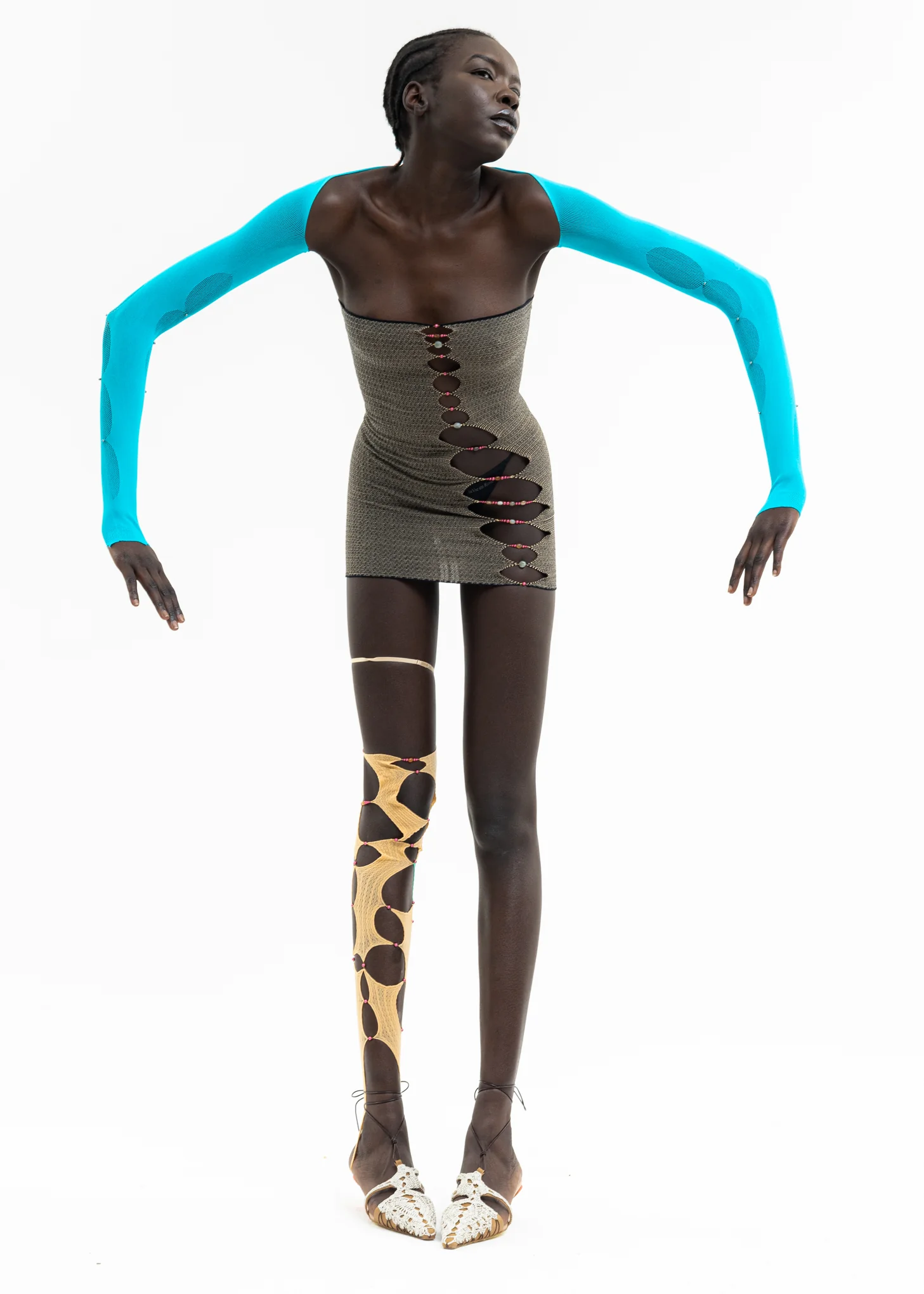 CHEESE & SEAFOAM SINGLE CROPPED THIGH-HIGH SOCK - Image 7