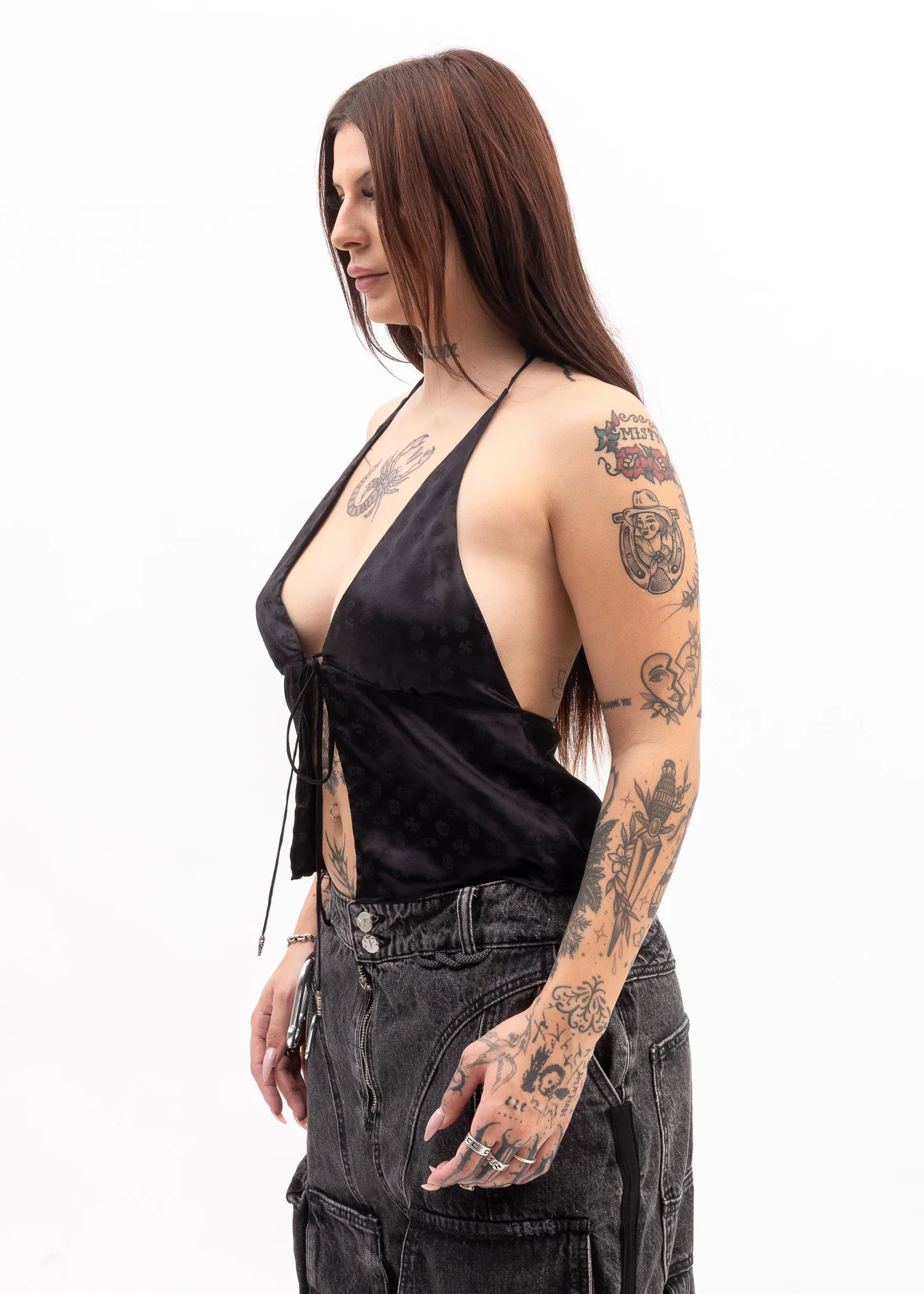 Chrome Hearts Black Babydoll Silk Tie Top Womens - Image 3