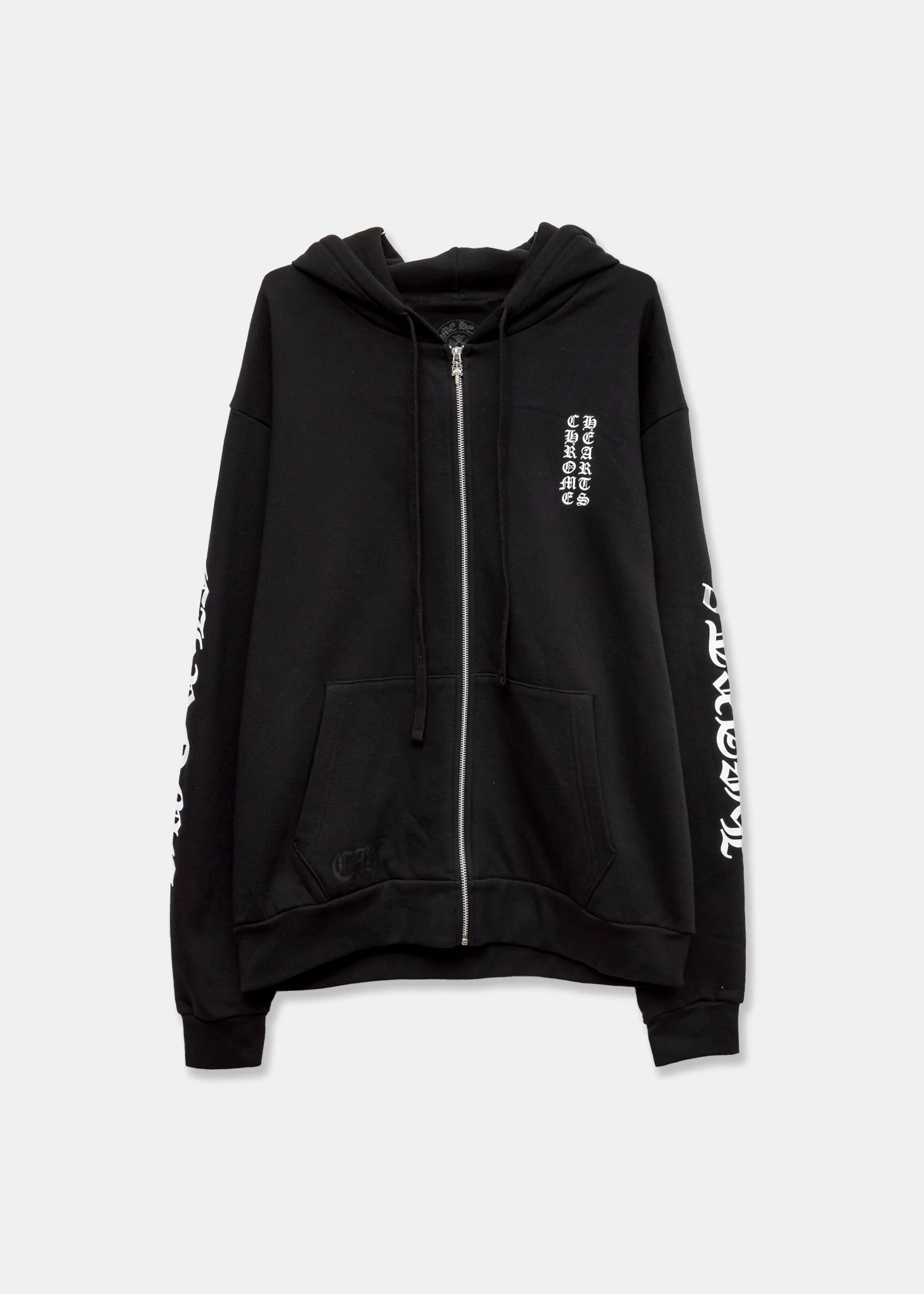 Chrome Hearts CH Black White Classic Arm Script Zip Up Hoodie