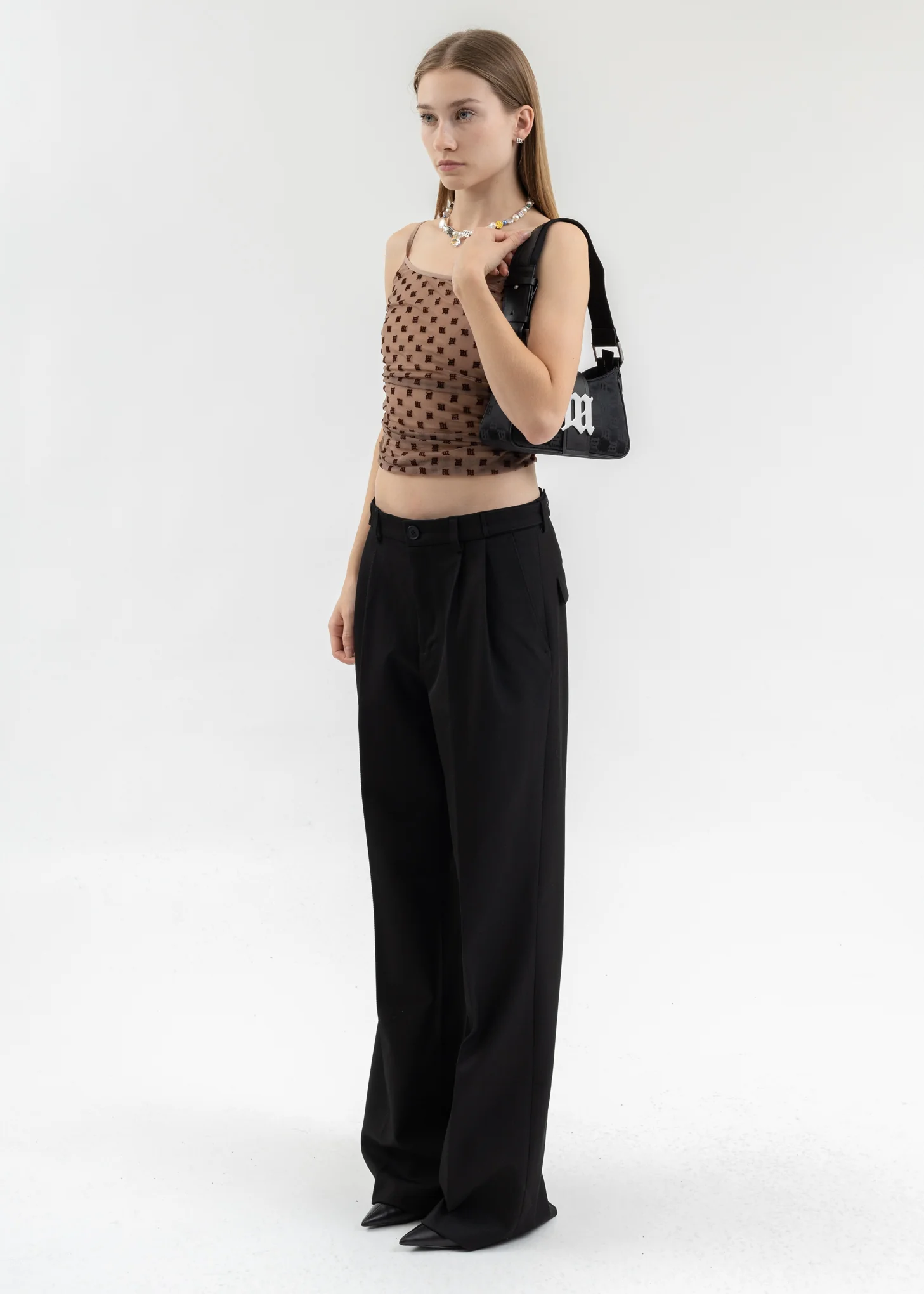 CINNAMON MONOGRAM MESH DRAPED TOP - Image 5