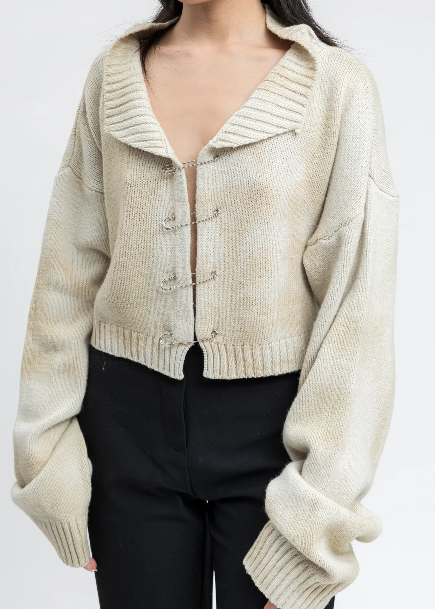Cloud Cream Tie Dye Knit Safety Pin Sweater - Image 2