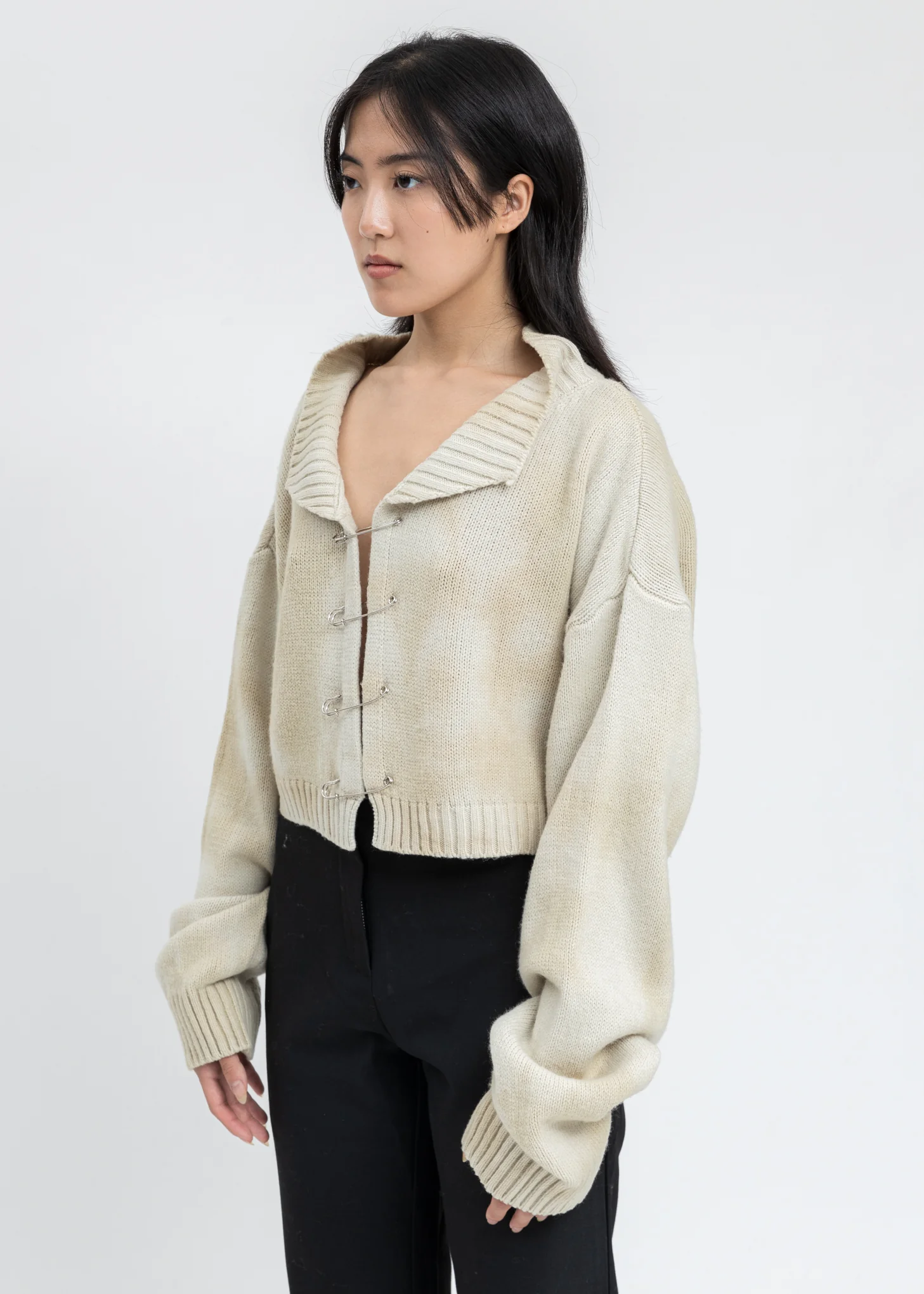 Cloud Cream Tie Dye Knit Safety Pin Sweater - Image 3