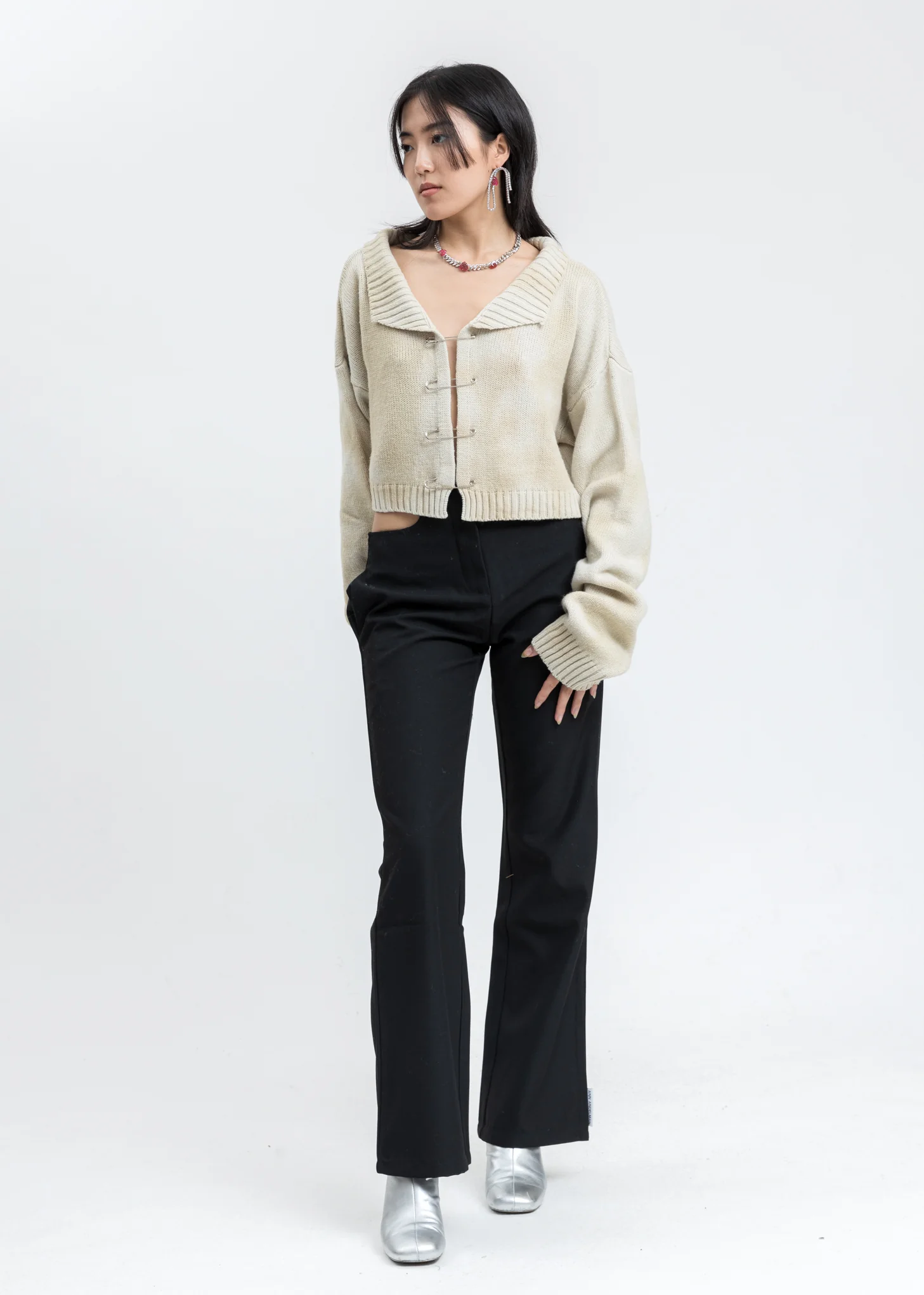 Cloud Cream Tie Dye Knit Safety Pin Sweater - Image 5
