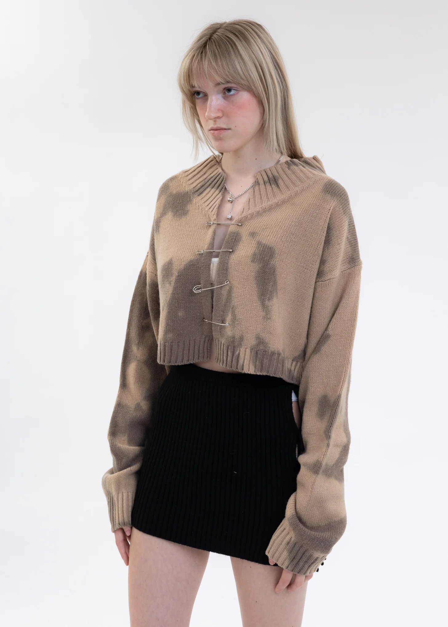Cocoa Brown Tie Dye Knit Safety Pin Sweater - Image 3