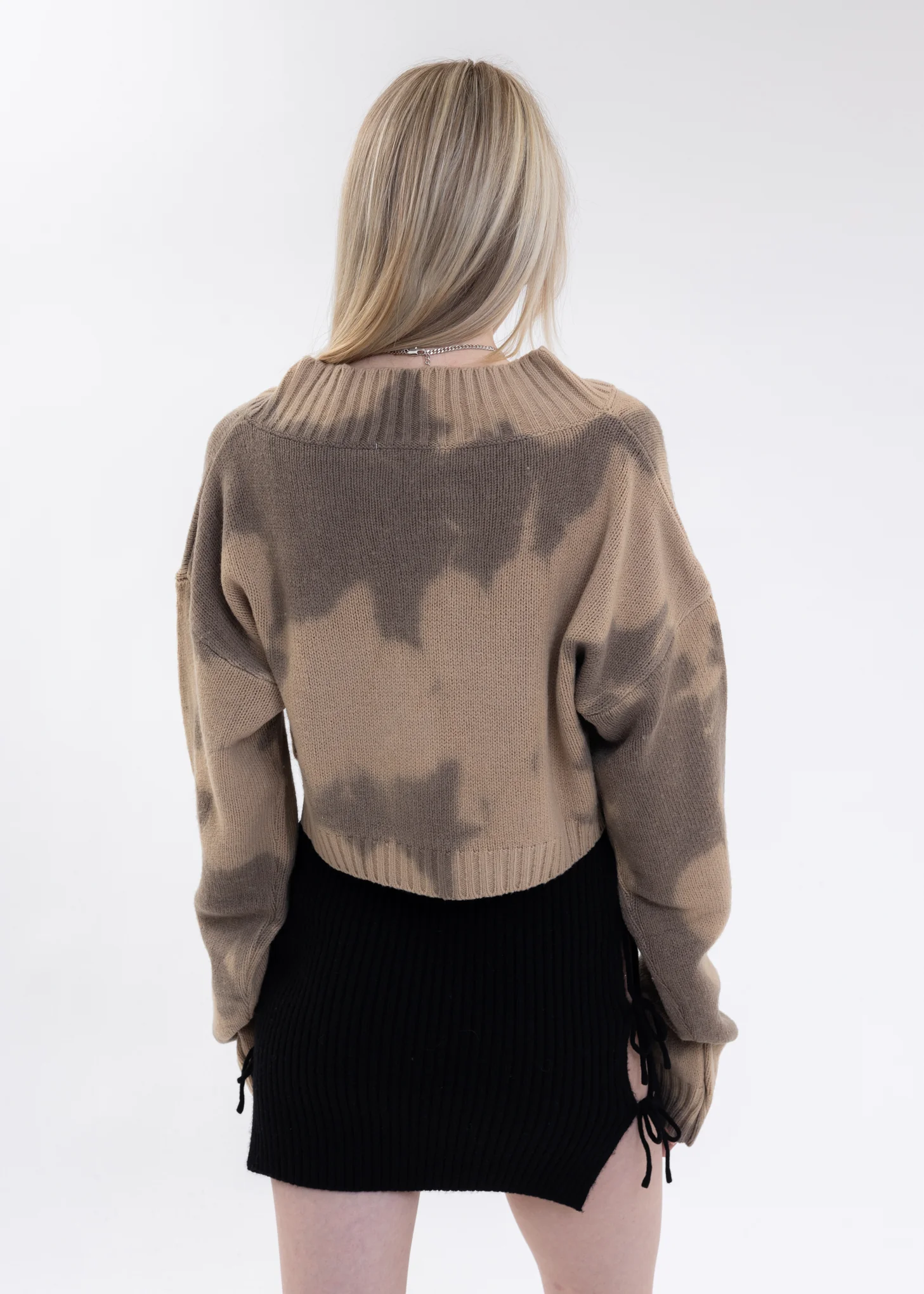 Cocoa Brown Tie Dye Knit Safety Pin Sweater - Image 4