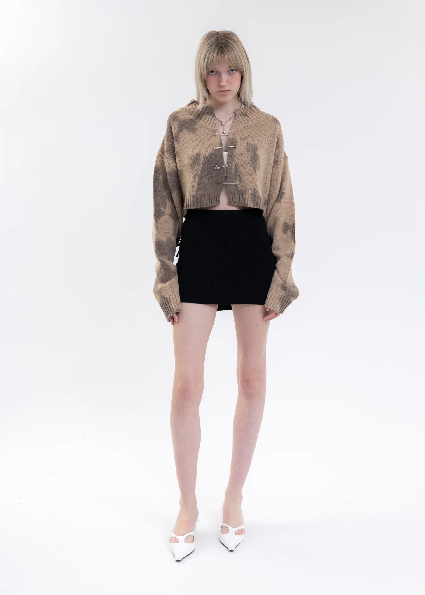 Cocoa Brown Tie Dye Knit Safety Pin Sweater - Image 5