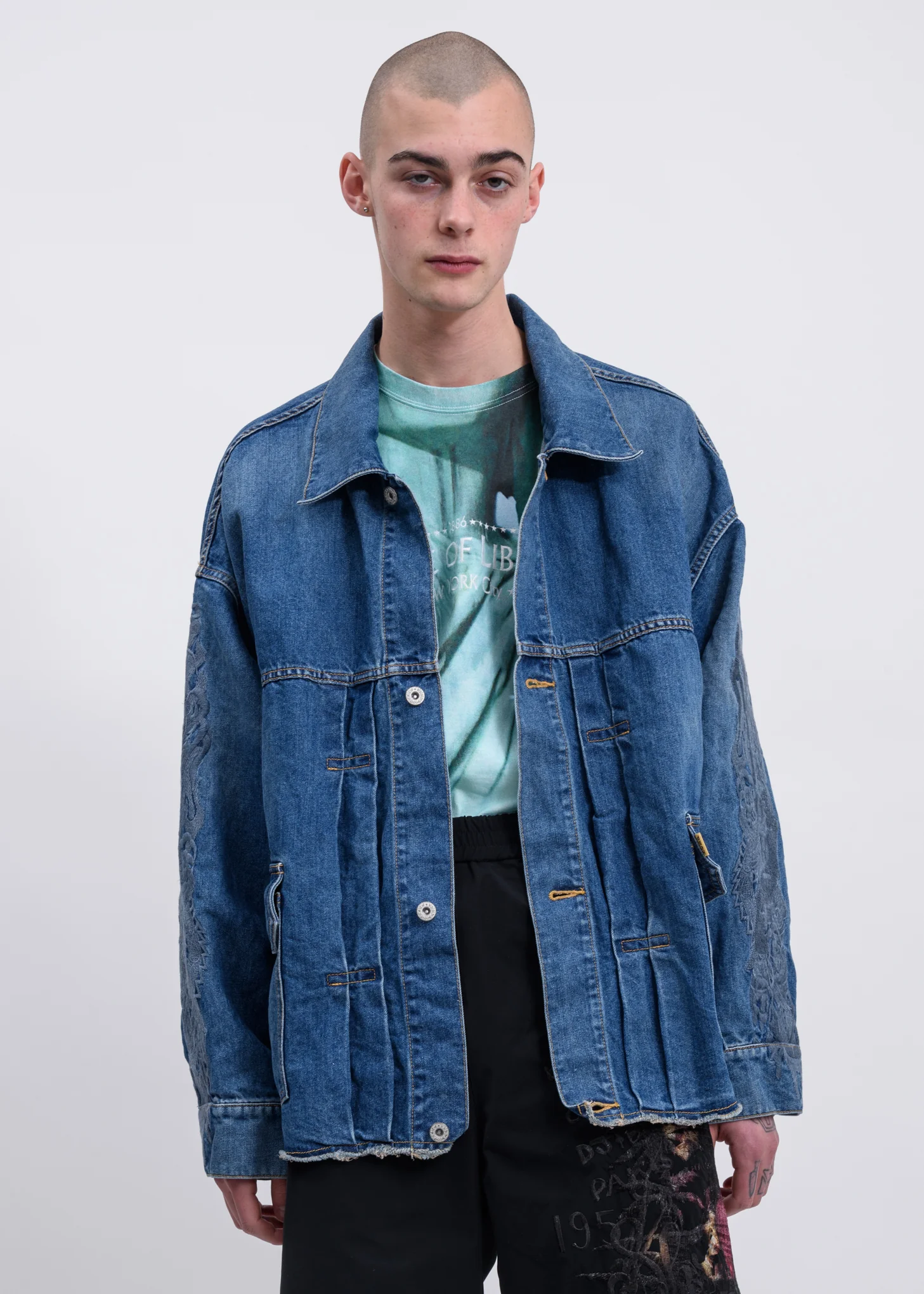 Blue Chaos Embroidery Hemp Denim Jacket - Image 5