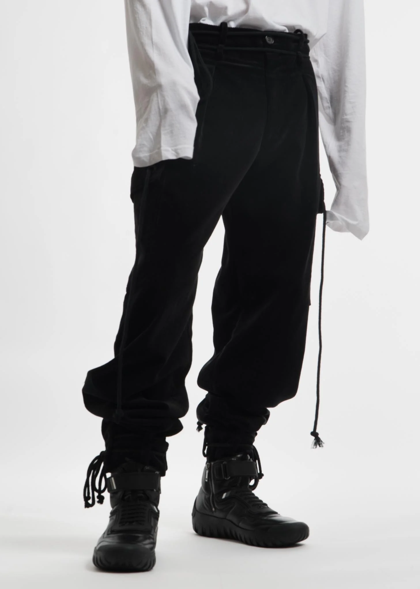 Black Corduroy Pants with Military Belt