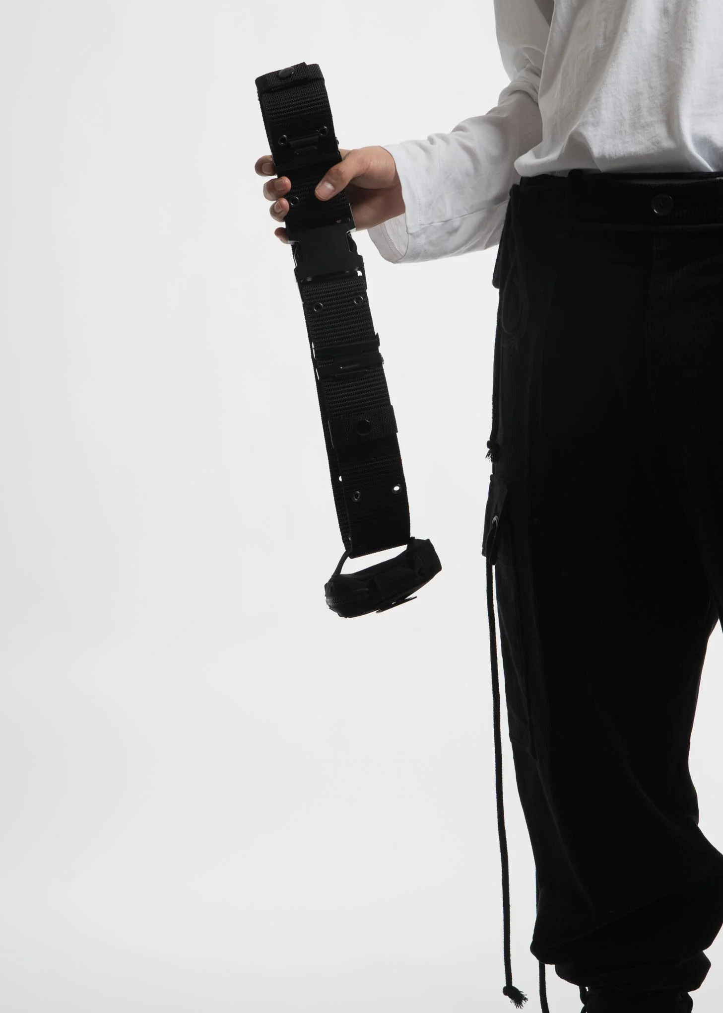 Black Corduroy Pants with Military Belt - Image 2