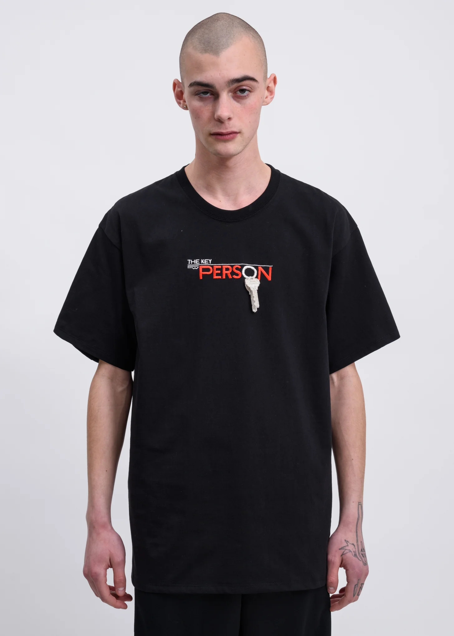 Black "Key Person" Embroidery T-Shirt