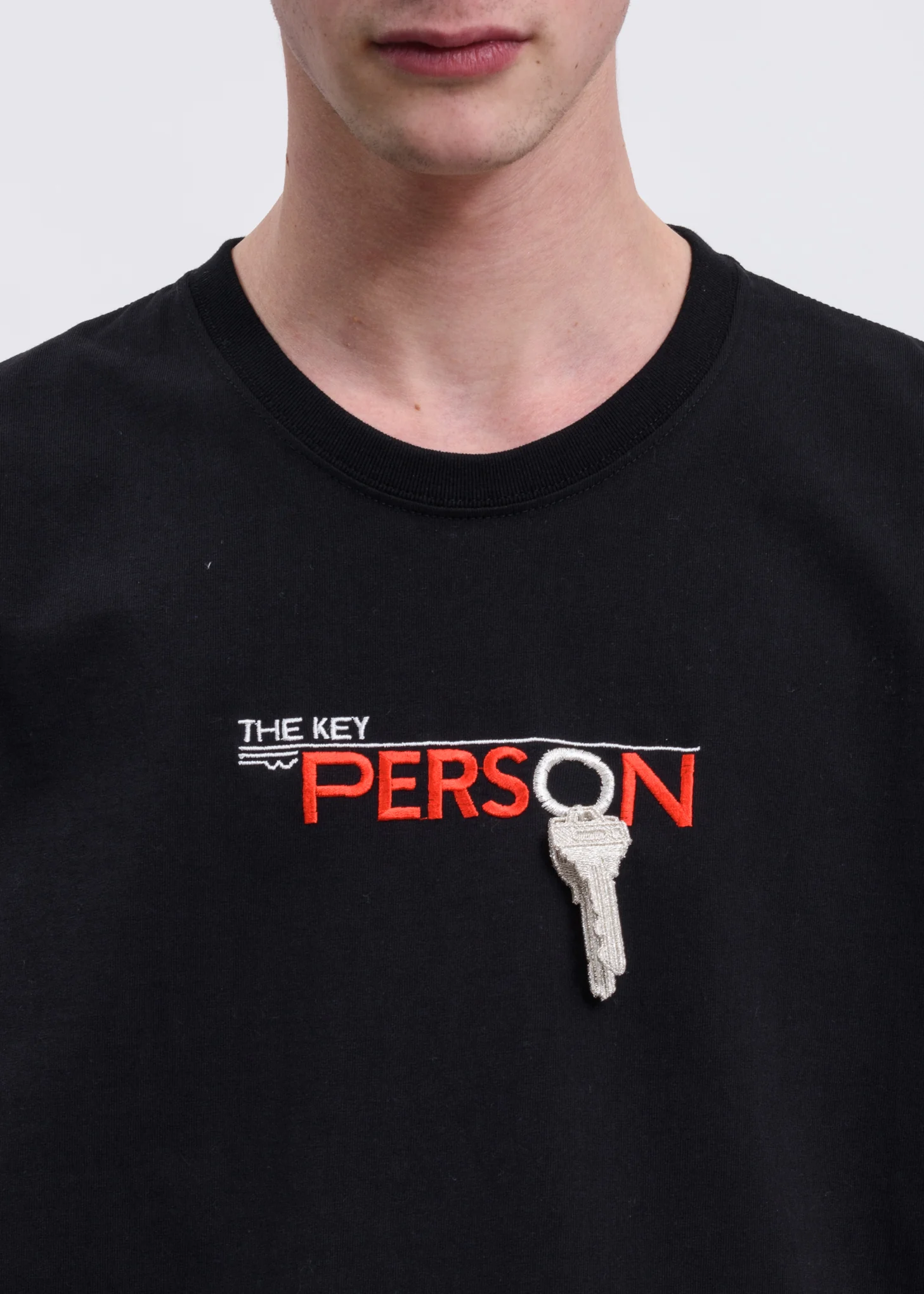 Black "Key Person" Embroidery T-Shirt - Image 2
