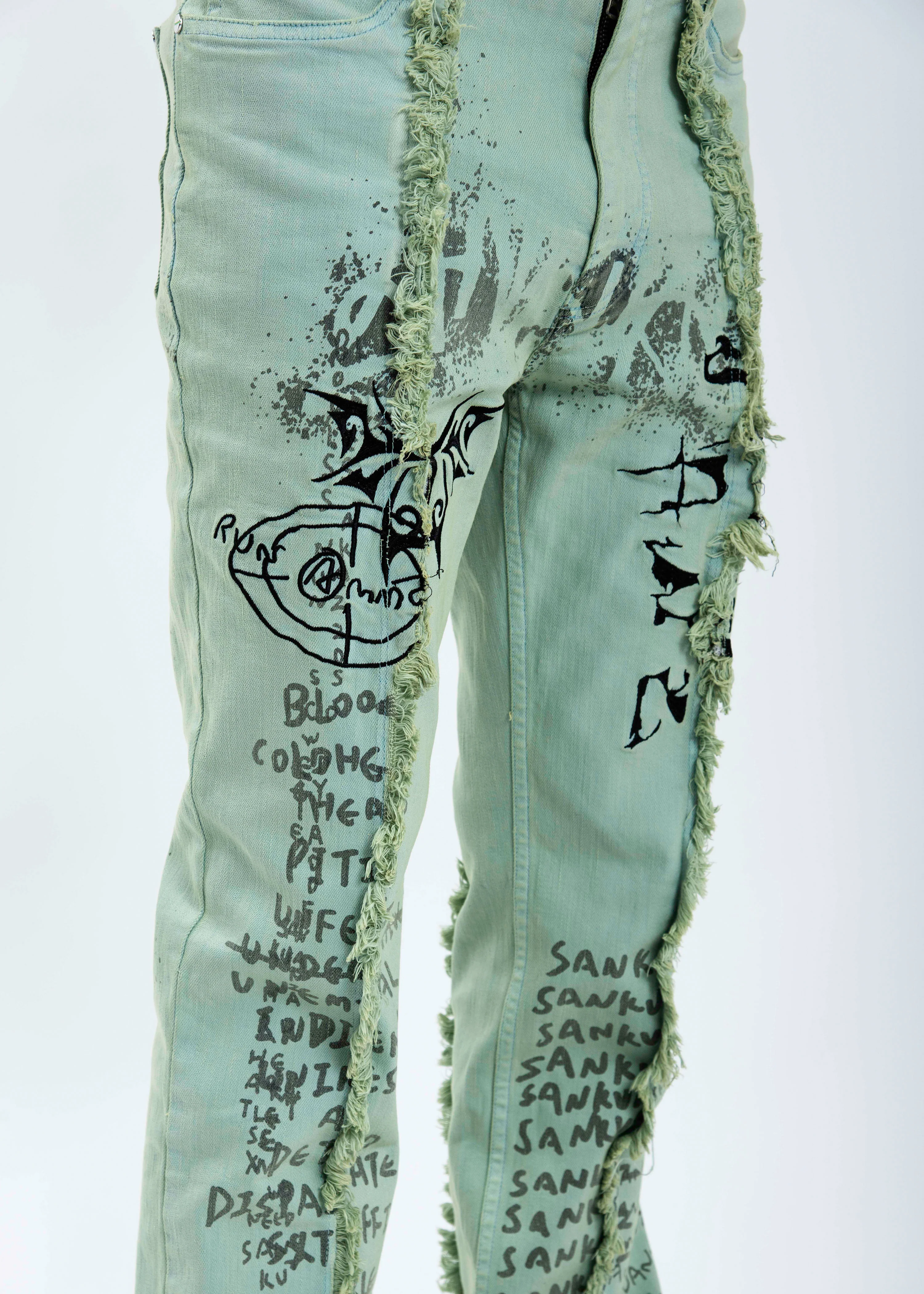 Green Graffiti Denim Pants - Image 2