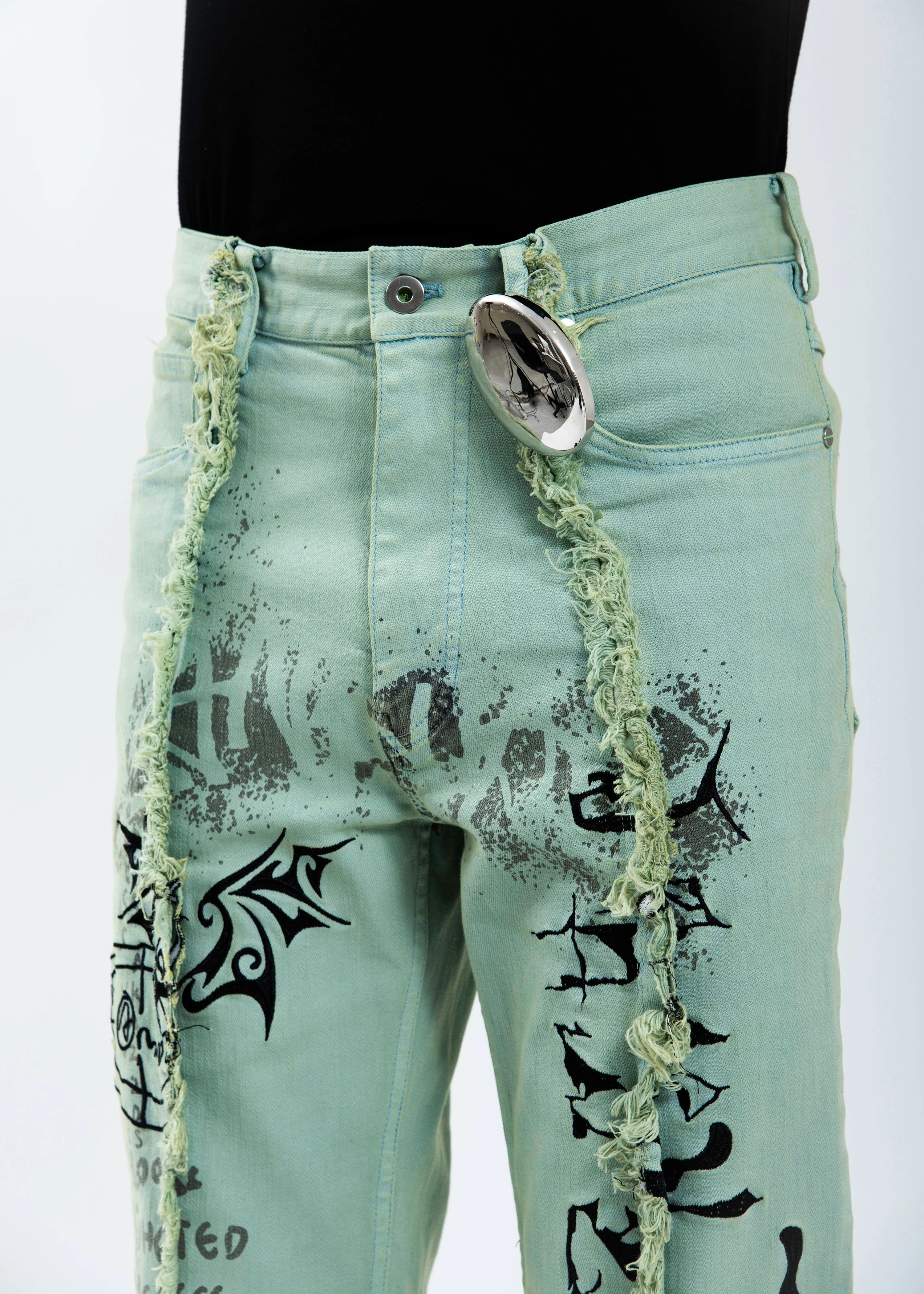 Green Graffiti Denim Pants - Image 4