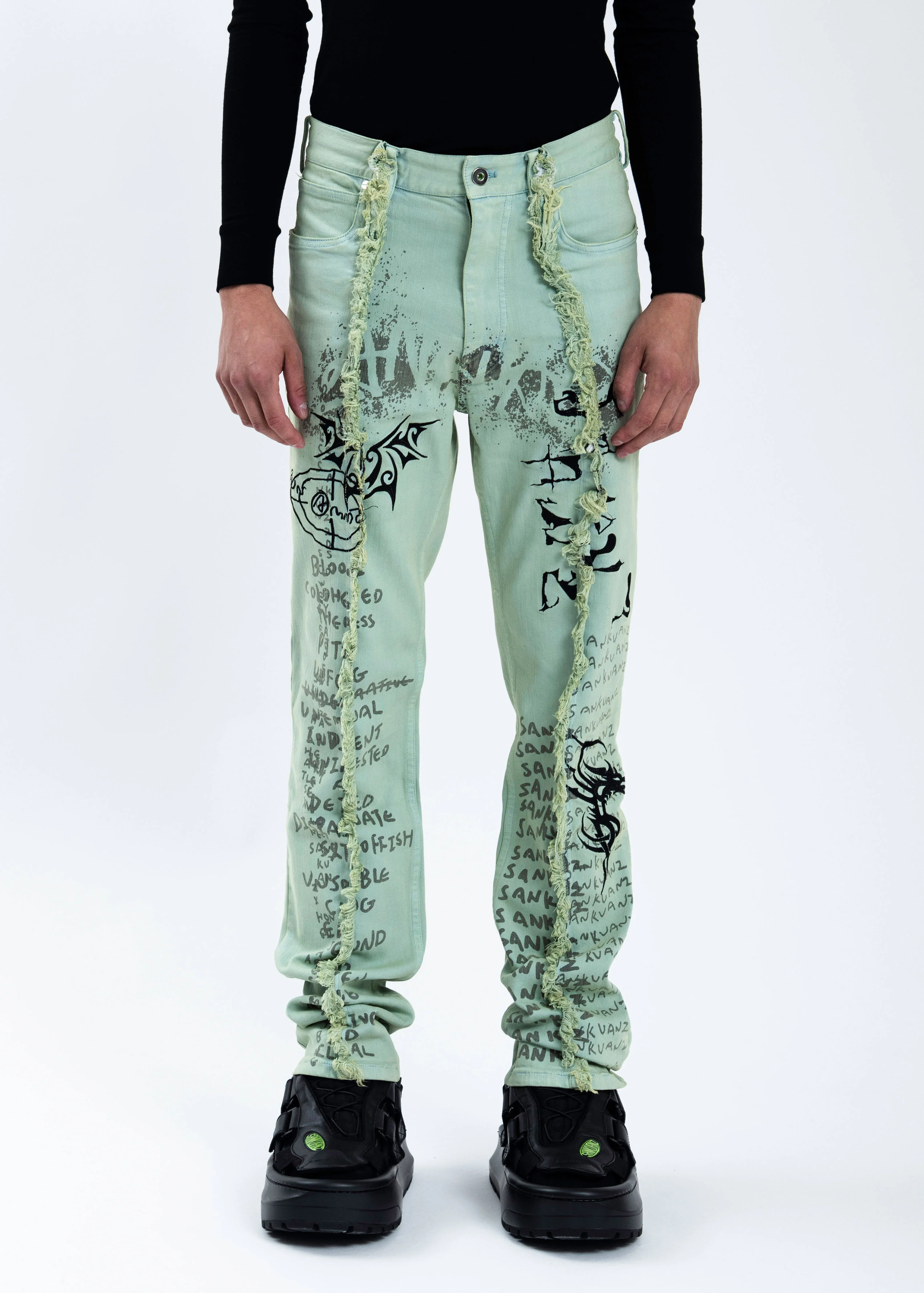 Green Graffiti Denim Pants - Image 5