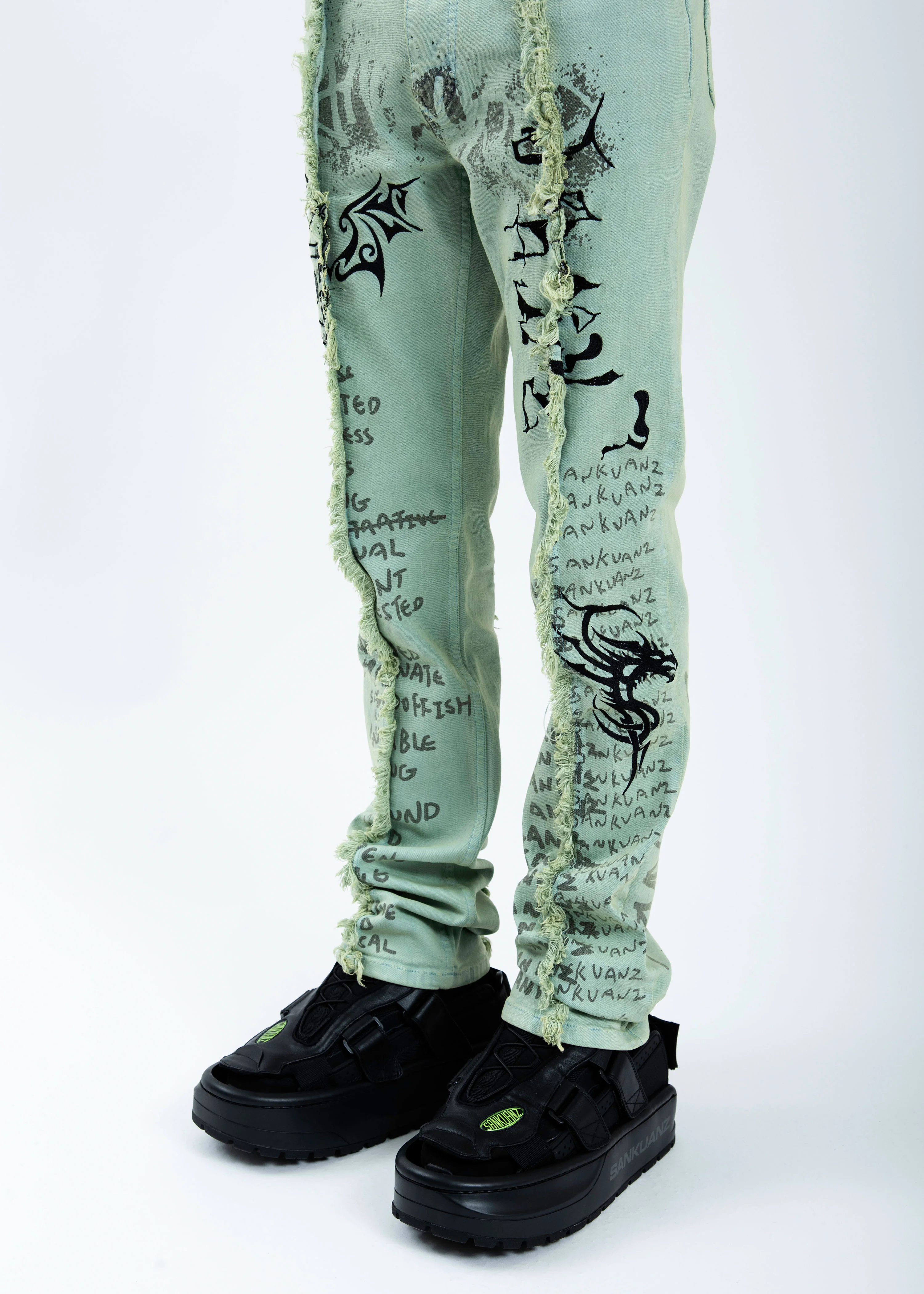 Green Graffiti Denim Pants - Image 6