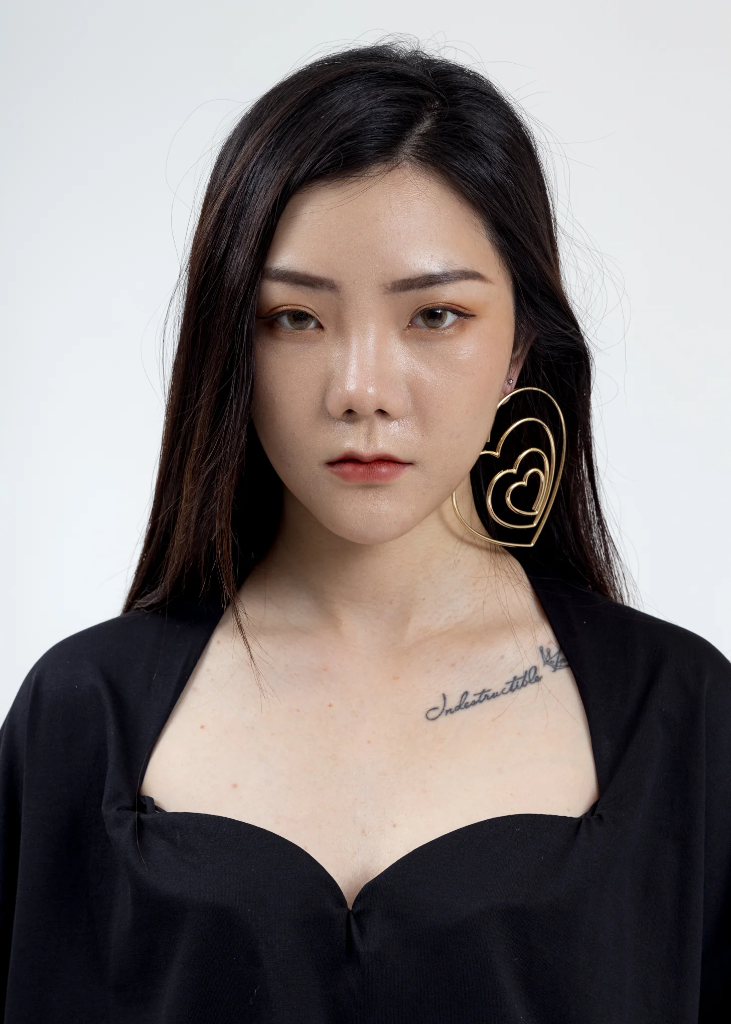 Gold Heart Hoop Upside Down Earring (Single) - Image 3
