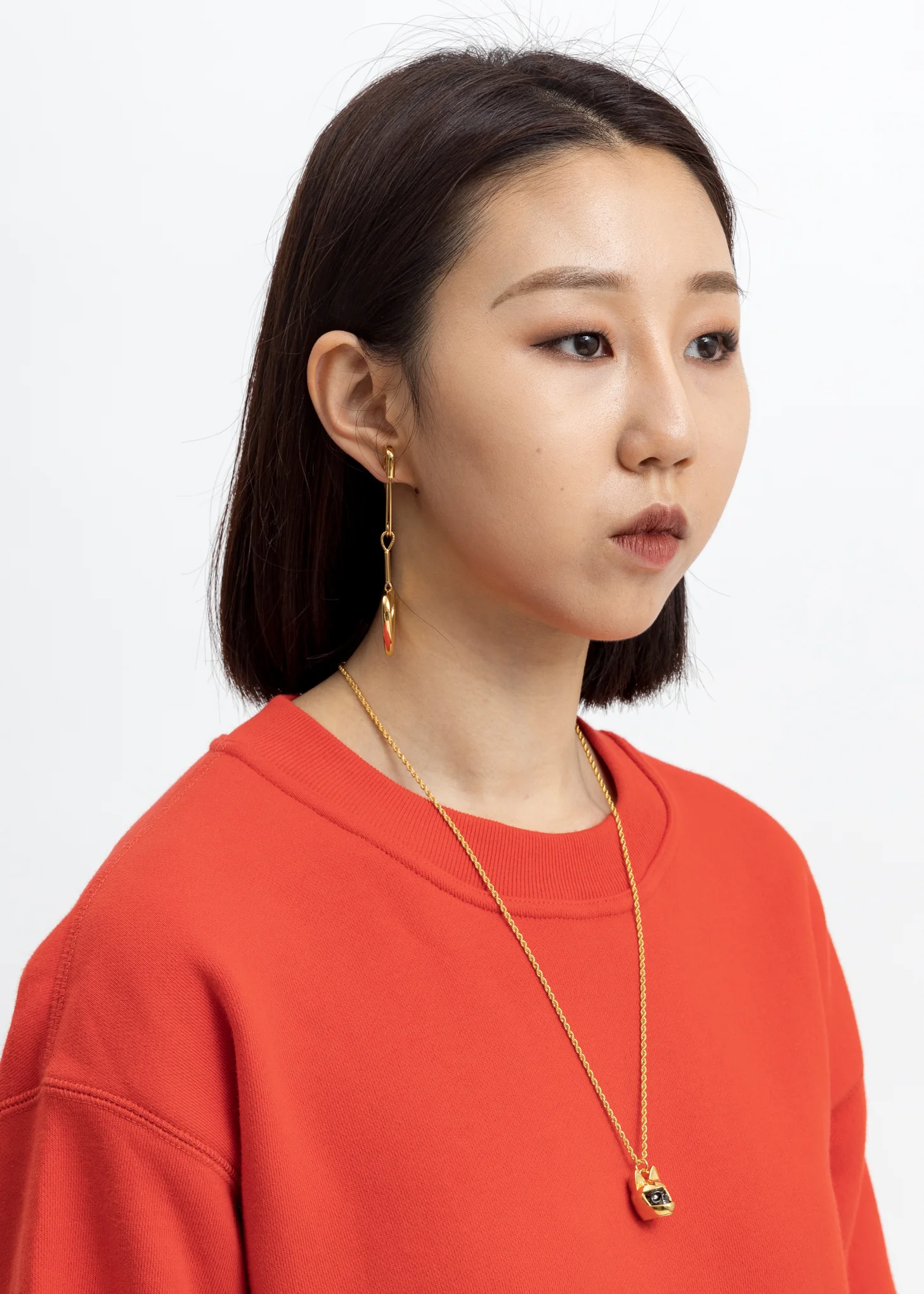 Gold Single Heart Earring - Image 3