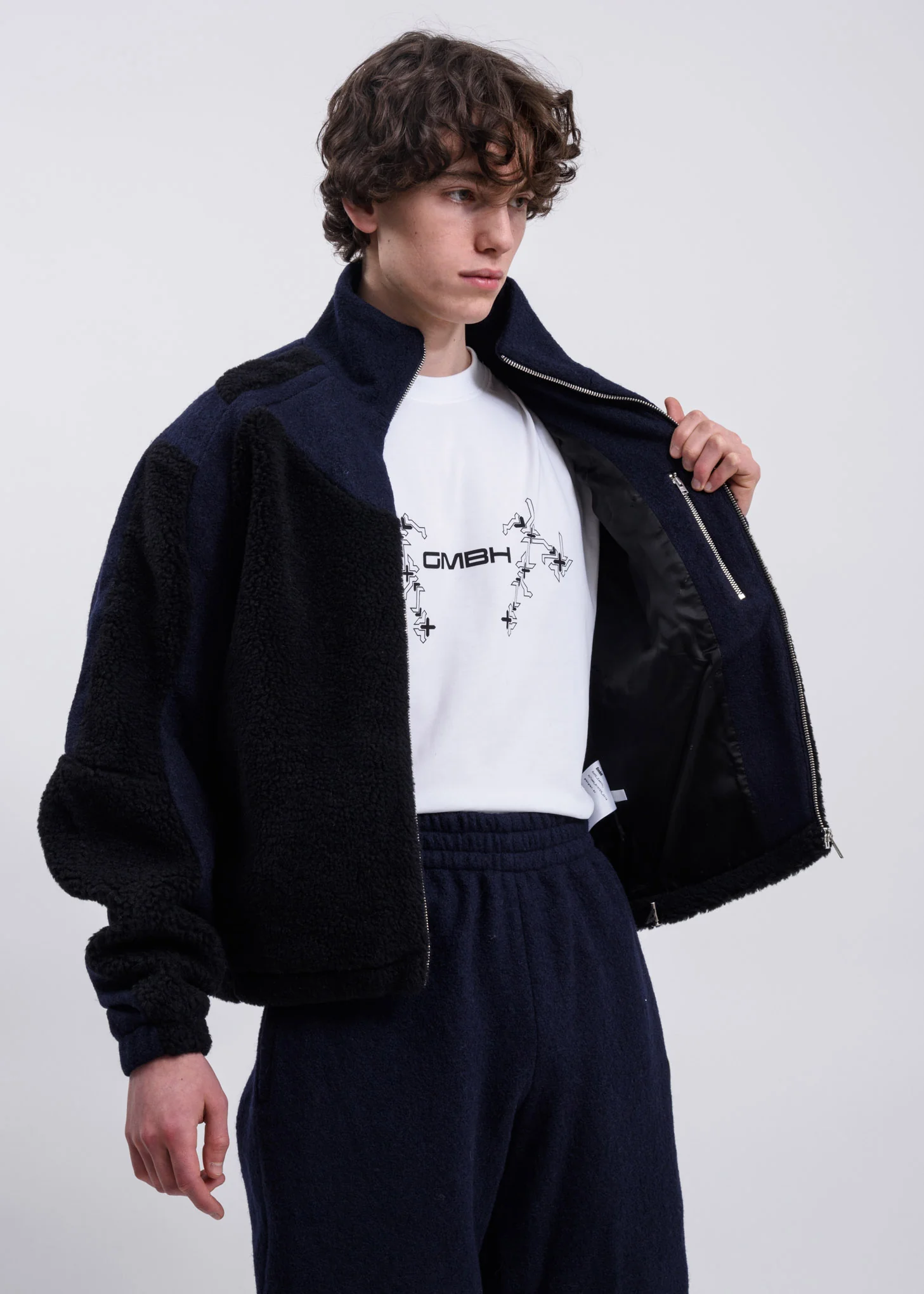 Navy and Black Two-Tone Fleece Jacket - Image 2