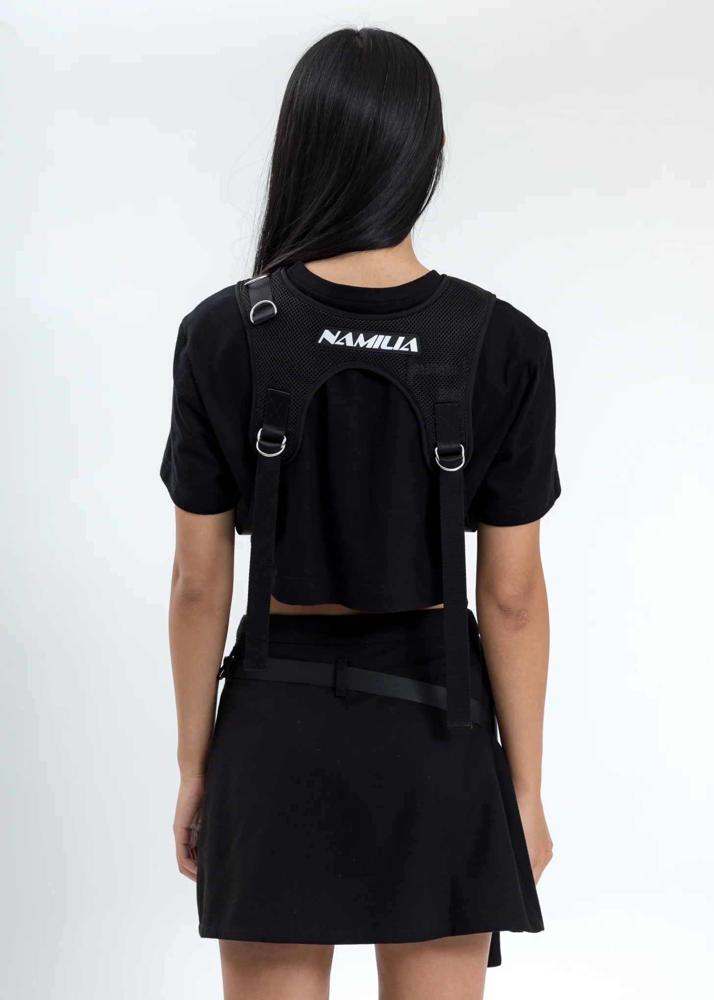 Black Crop T-Shirt With Chest Harness (Crystal) - Image 3