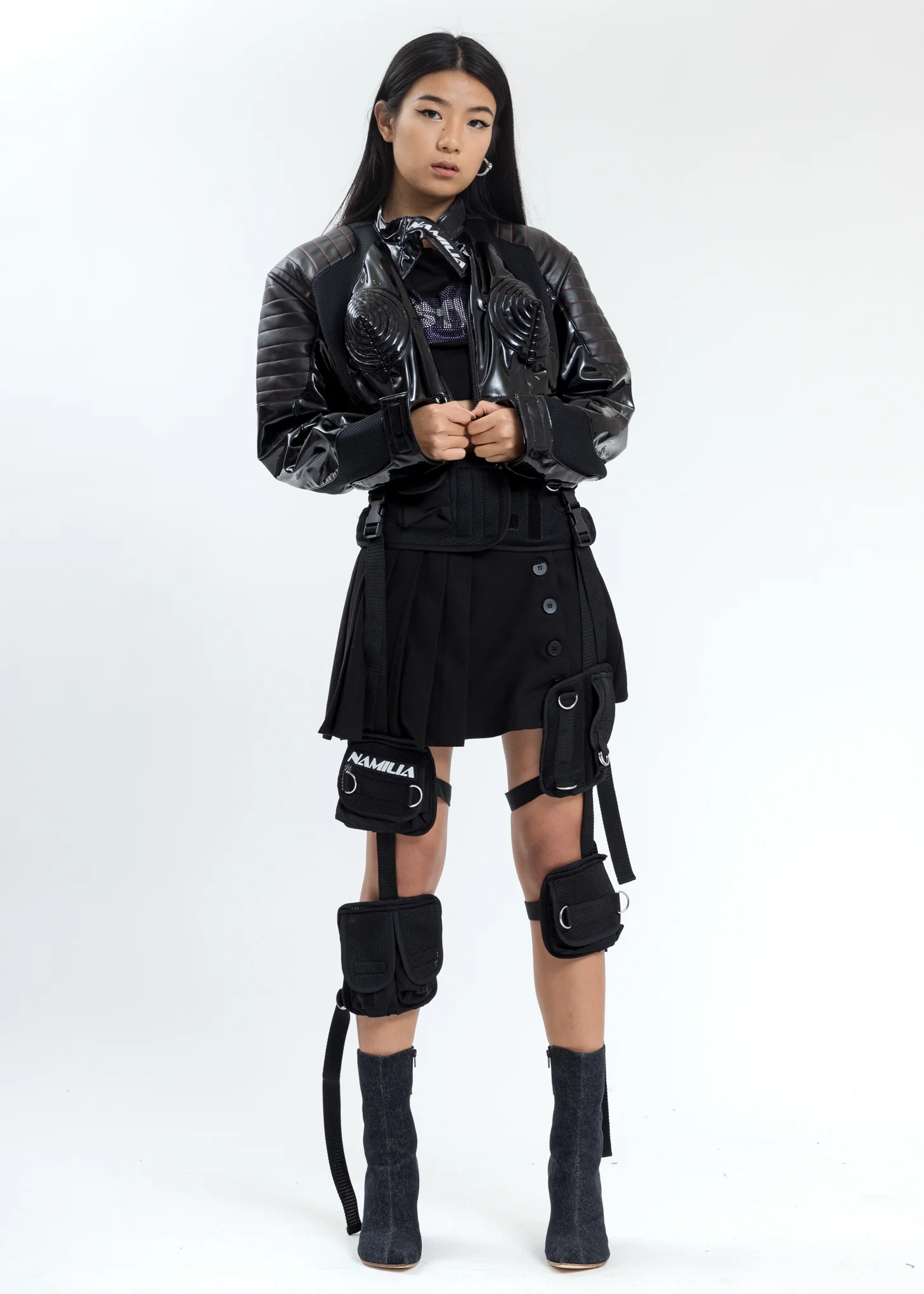 Black Crop T-Shirt With Chest Harness (Crystal) - Image 6