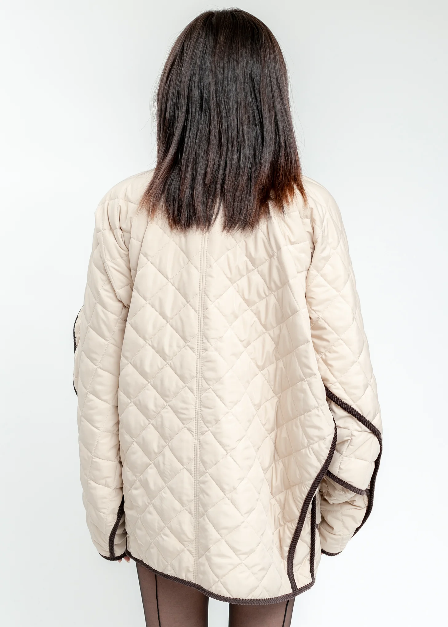 Cream And Dark Brown Quilted Penguin Jacket - Image 3