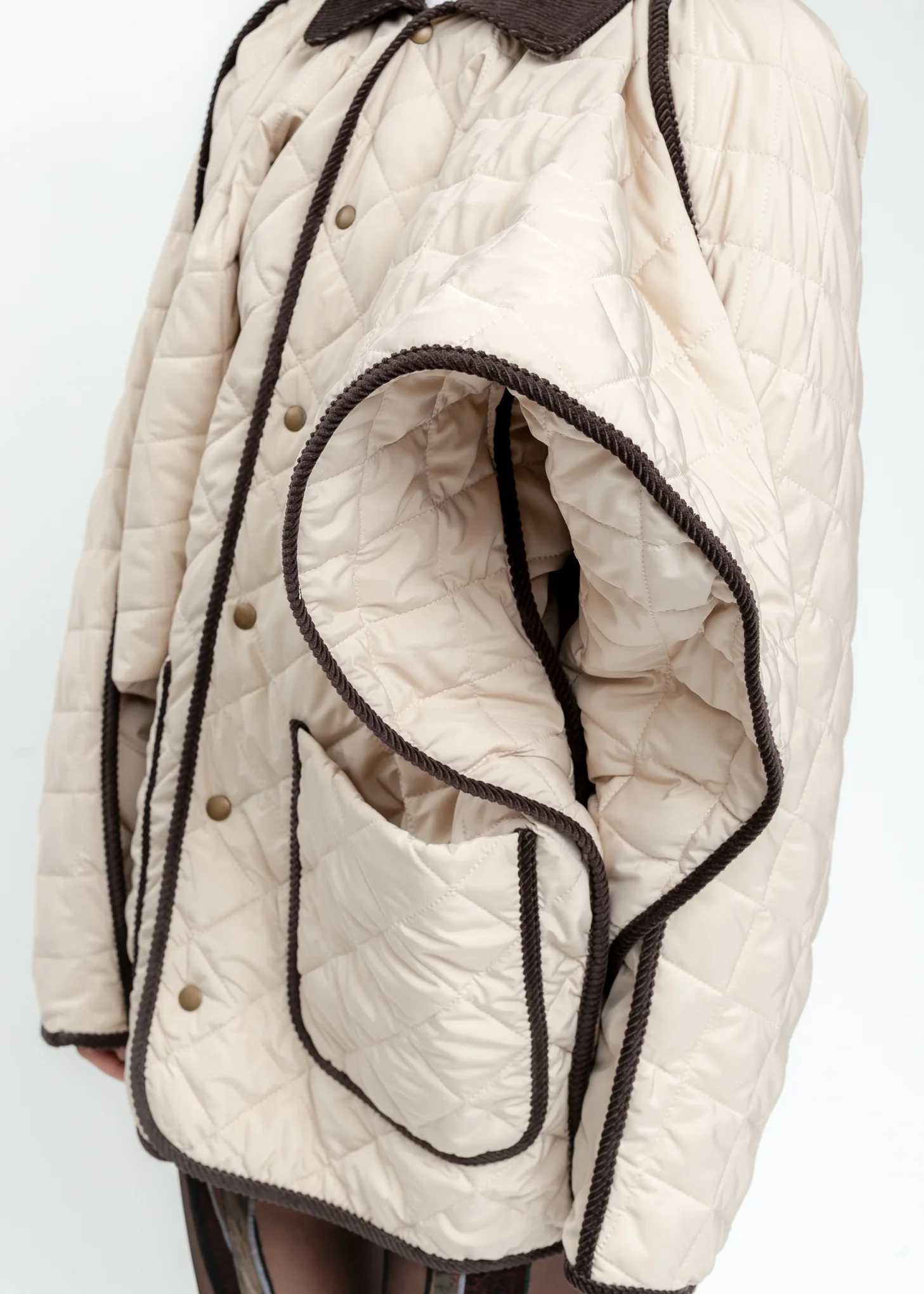 Cream And Dark Brown Quilted Penguin Jacket - Image 4
