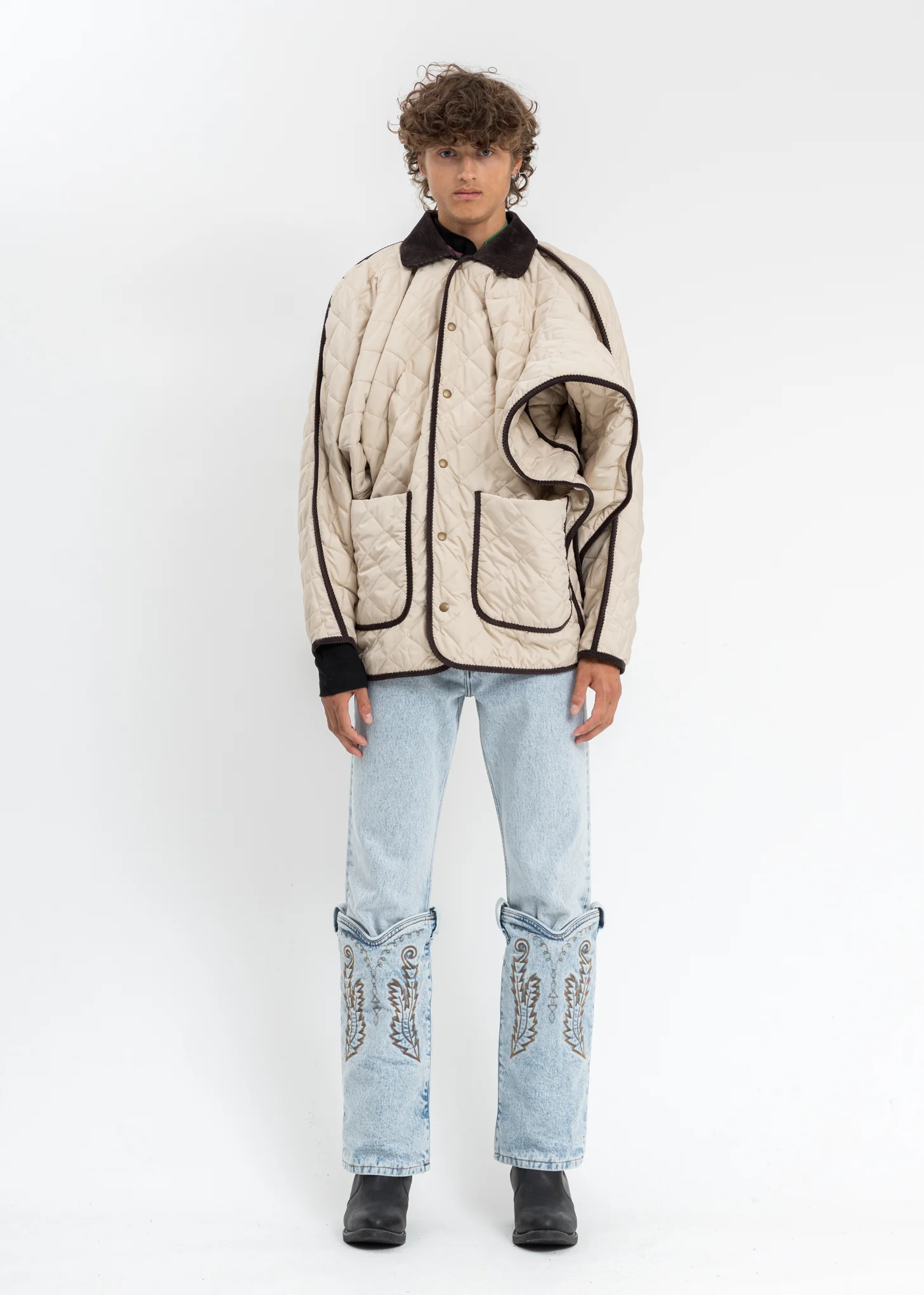 Cream And Dark Brown Quilted Penguin Jacket - Image 5