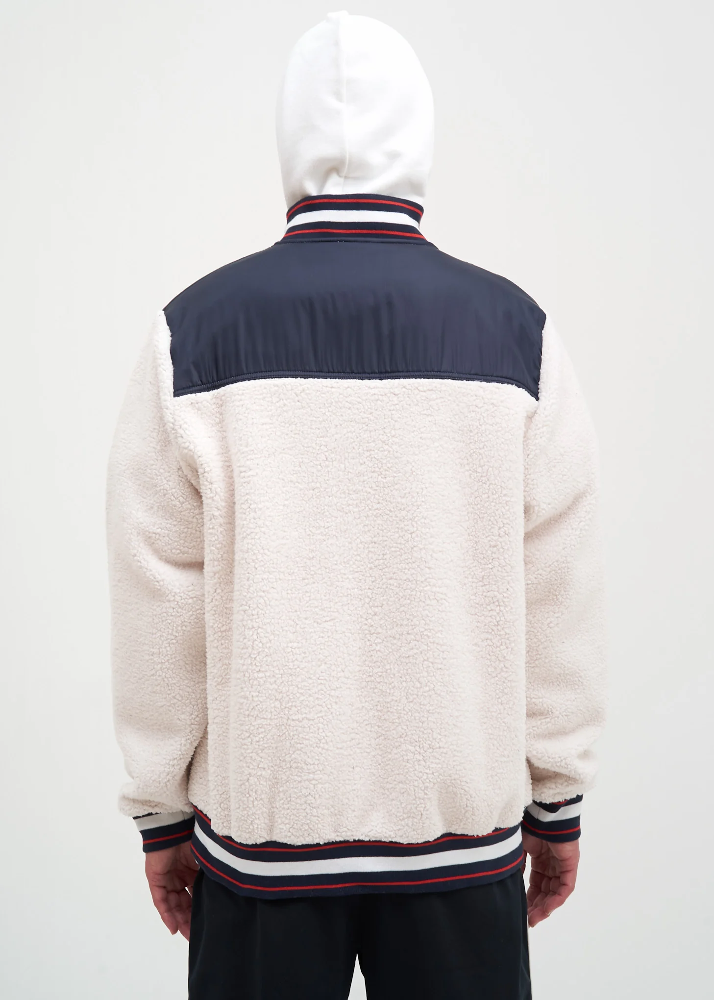 Cream and Navy Sherpa Baseball Jacket - Image 4