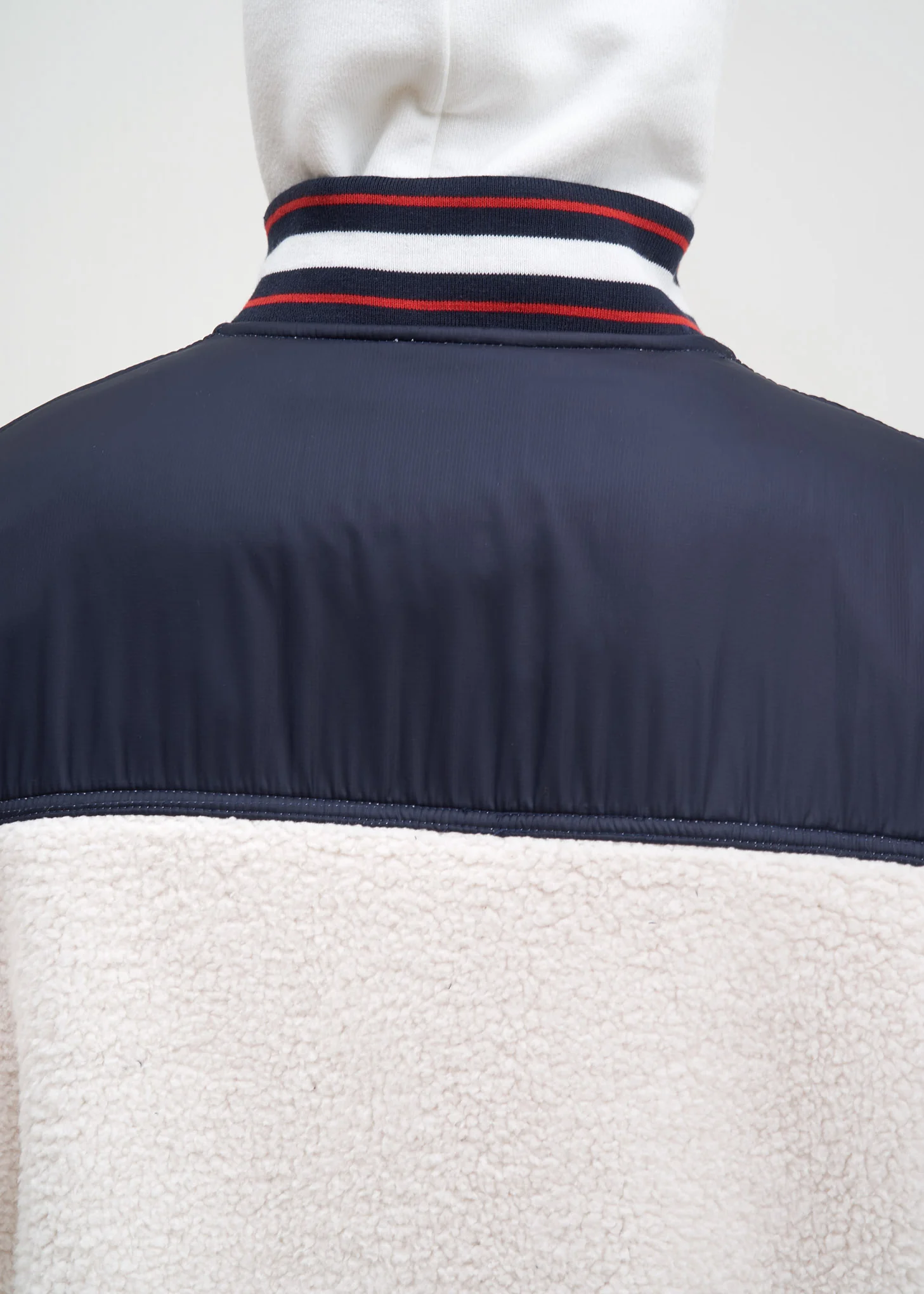 Cream and Navy Sherpa Baseball Jacket - Image 6