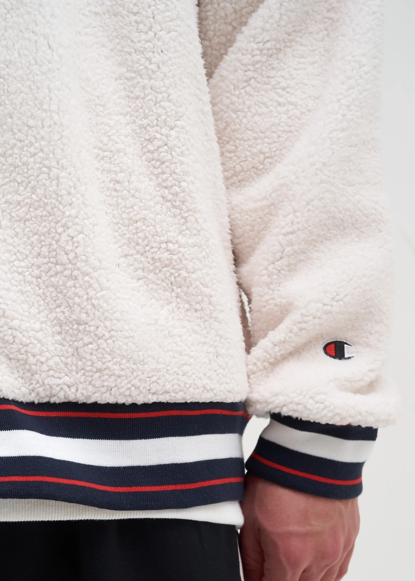 Cream and Navy Sherpa Baseball Jacket - Image 7
