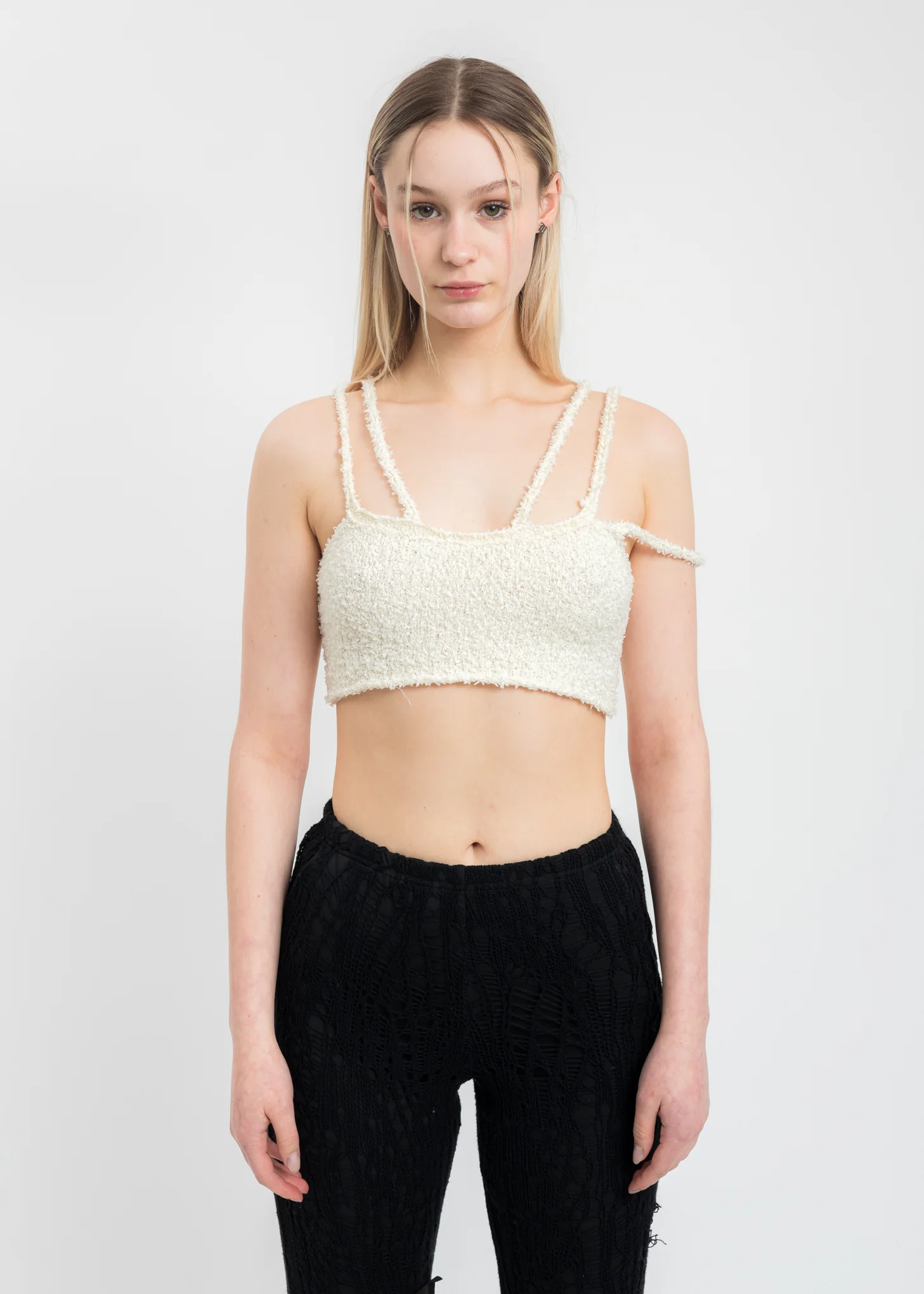 Cream Boucle Strap Knit Top