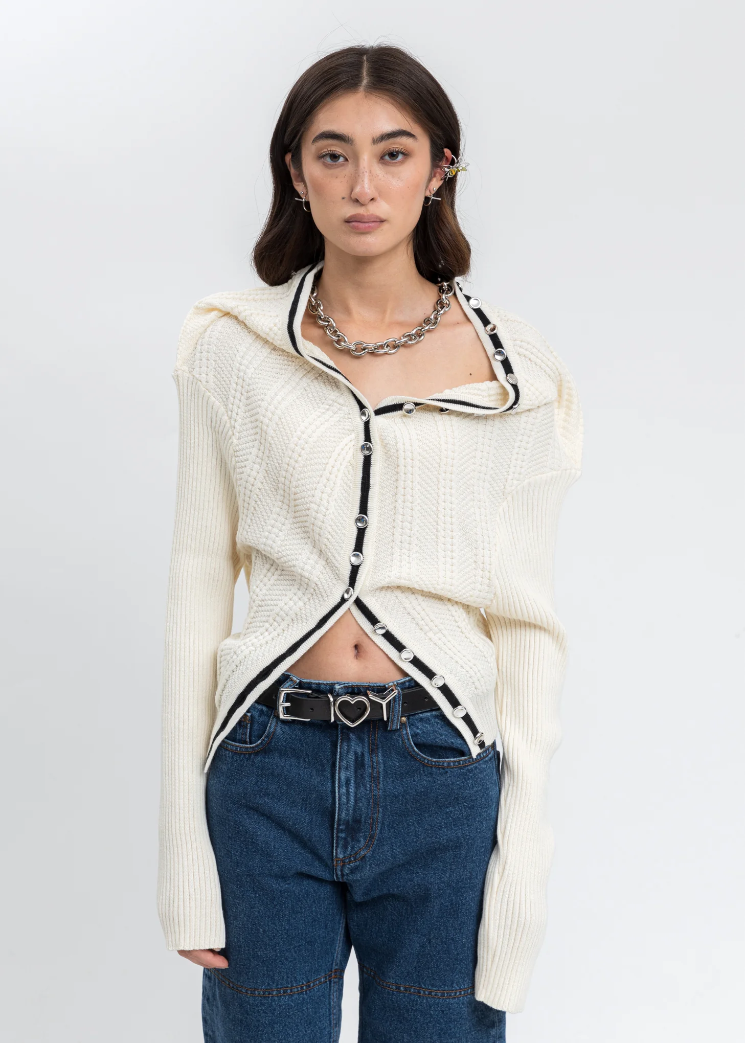 Cream Classic Ruffle Necklace Cardigan