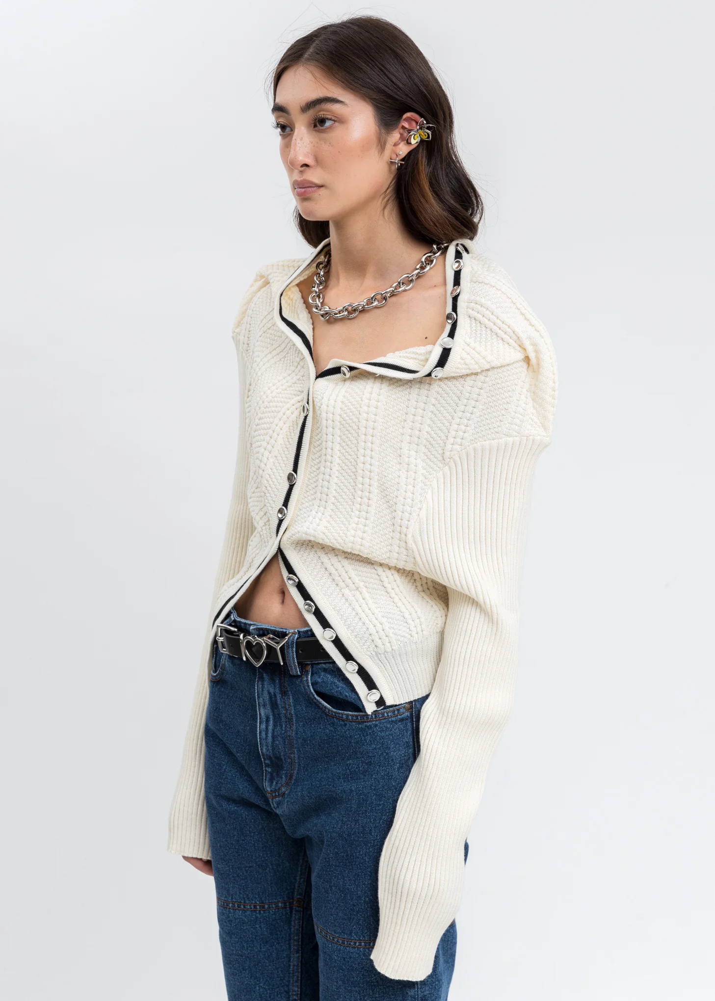 Cream Classic Ruffle Necklace Cardigan - Image 3