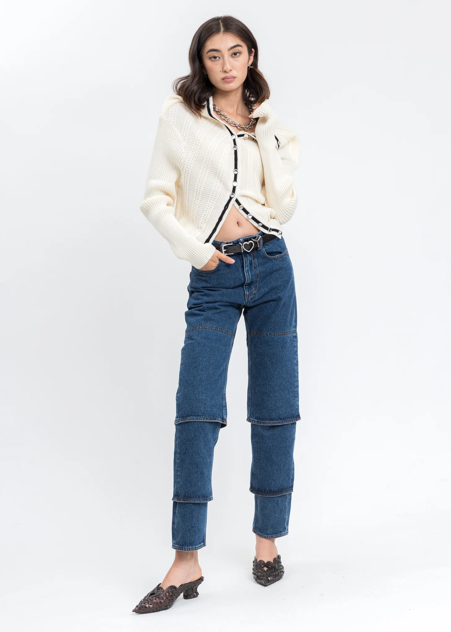 Cream Classic Ruffle Necklace Cardigan - Image 7
