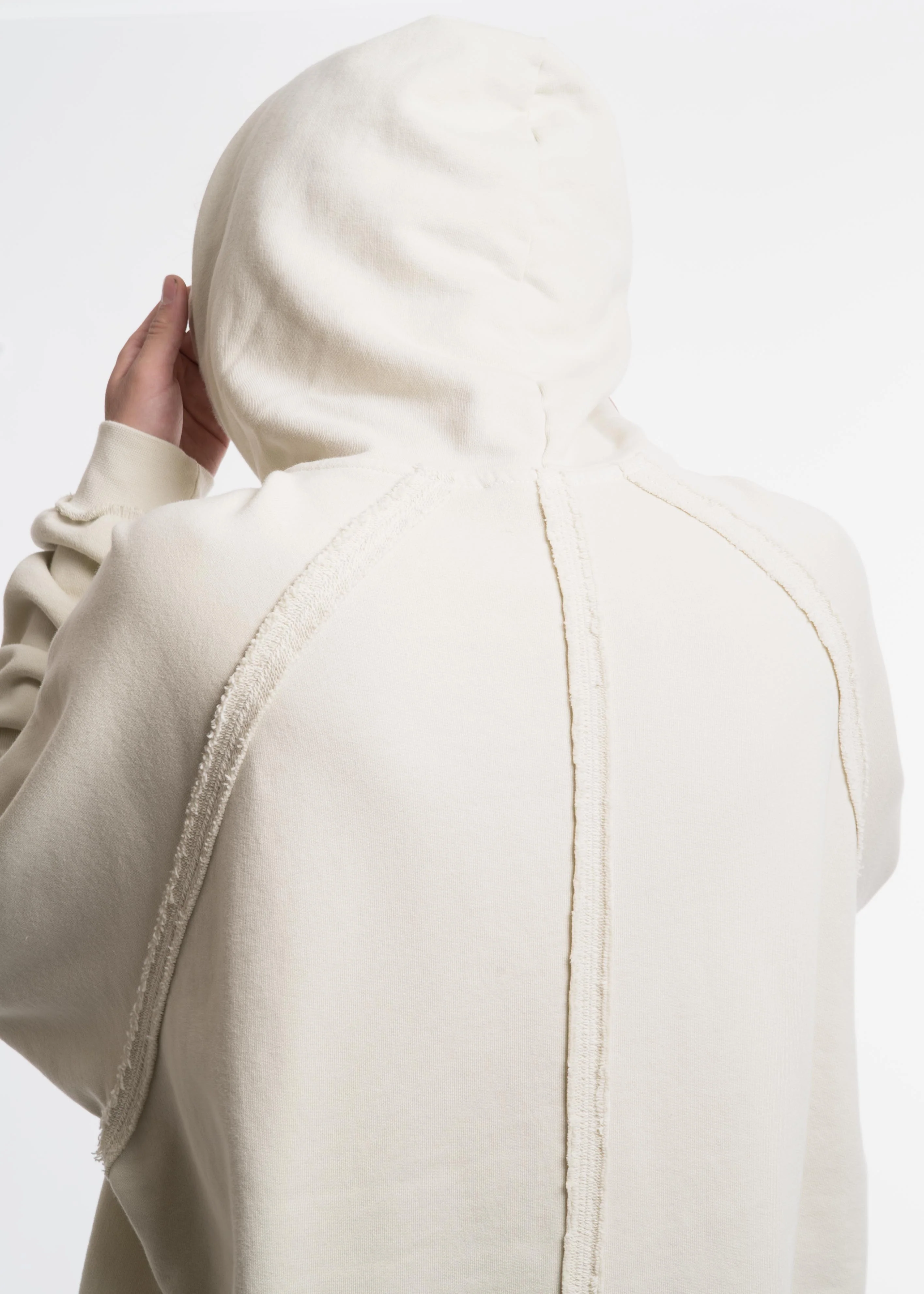 Cream Heavy Jersey Raglan Hoodie with Patch 04 - Image 2