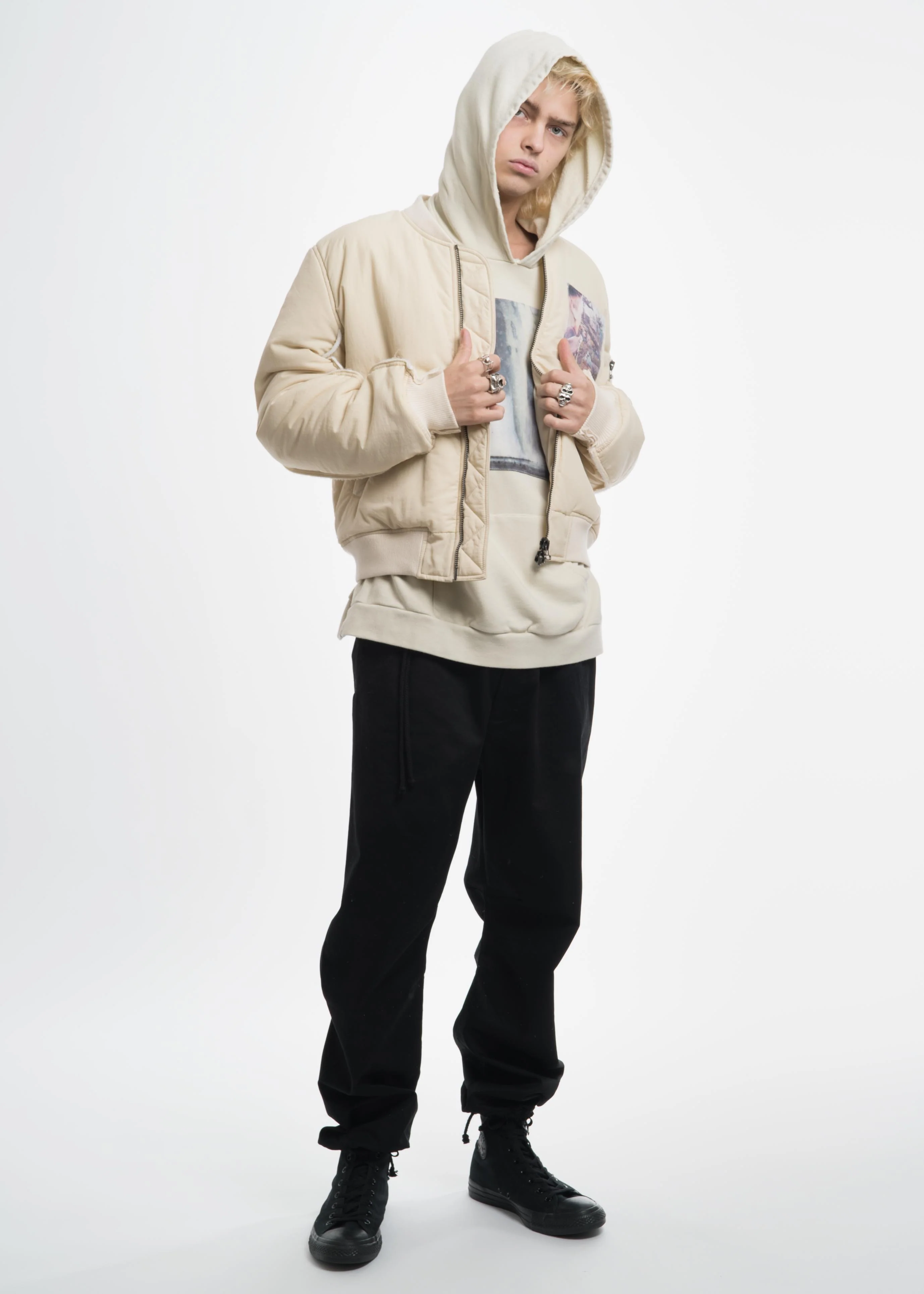 Cream Heavy Jersey Raglan Hoodie with Patch 04 - Image 6